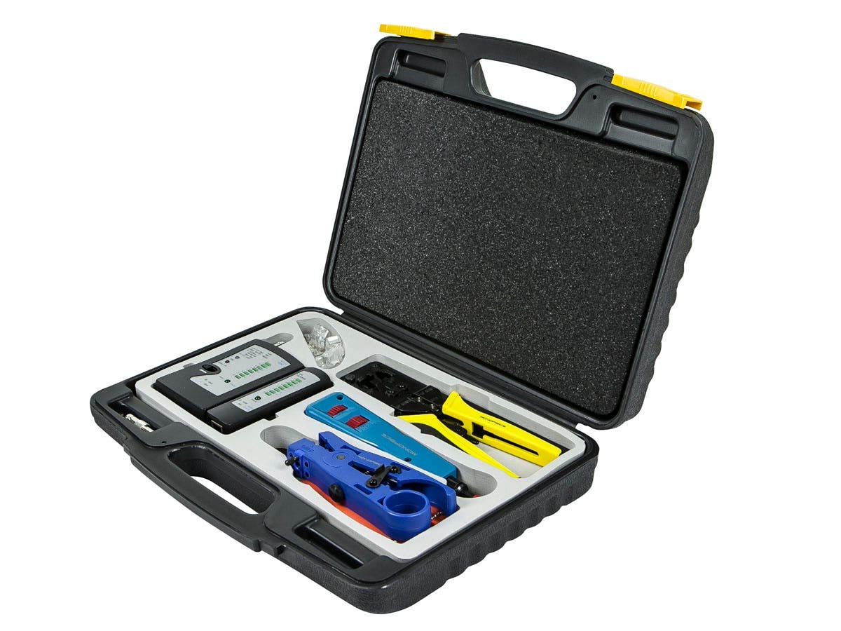 Monoprice Professional Networking Tool Kit - RJ45 Crimp Tool, Punch Down Tool, Cable Cutter & Stripper, Ethernet Plugs, LAN Cable Tester for Network Installation & Repair | Perfect for IT Technicians & Home Networking Setup