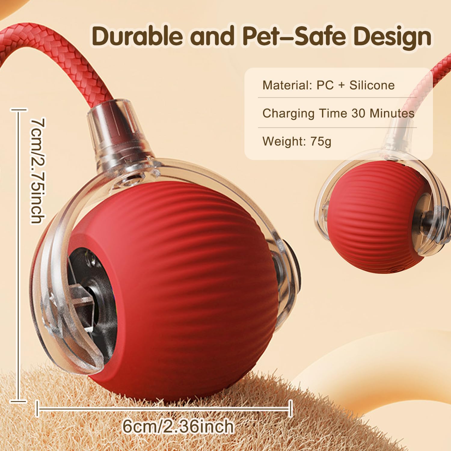 Interactive Cat & Dog Toy Ball - Self Moving 360° Rolling Electric Ball for Indoor Cats & Dogs - Automatic Pet Play Toy for Exercise & Fun (Red) - Perfect for Playtime, Training & Keeping Pets Active