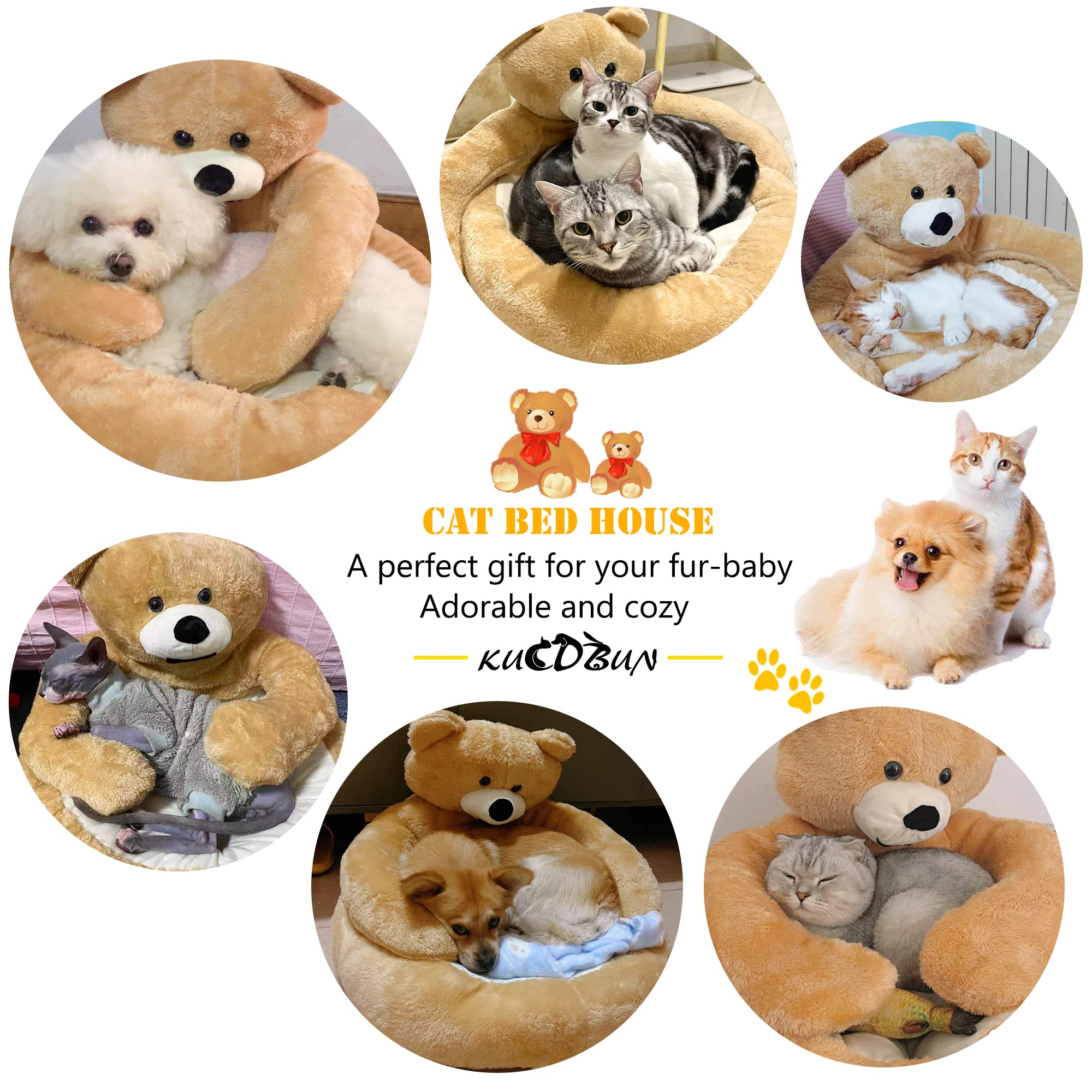 Cozy Bear-Shaped Cat Bed House - Warm & Soft Indoor Pet Bed for Cats, Kittens, Dogs, Puppies, Rabbits & Bunnies - Perfect for Cuddling & Napping in Living Room or Bedroom (Bear Design, Small Size)