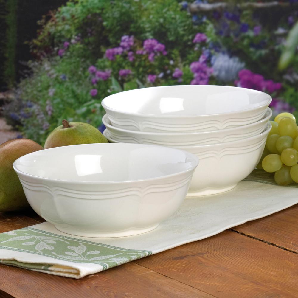 French Countryside® Set of 4 Coupe Cereal Bowls - Elegant Porcelain Breakfast Bowls for Cereal, Soup & Dessert - Perfect for Farmhouse Dining, Brunch & Home Decor