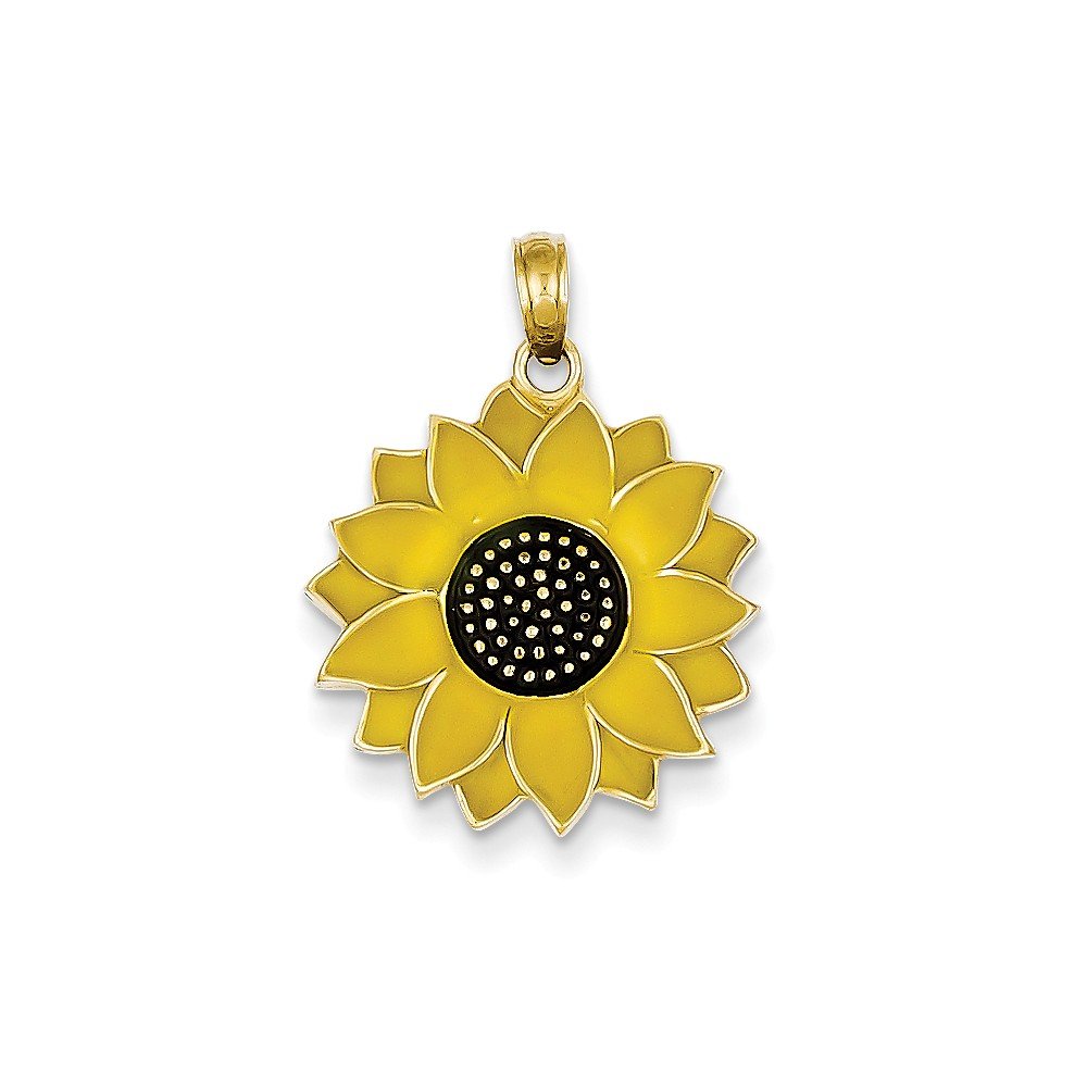 14K Yellow Gold Enameled Sunflower Pendant Necklace - Elegant Floral Jewelry for Women, Perfect Gift for Birthday, Anniversary & Mother's Day | Wear with Dresses, Office Attire & Special Occasions