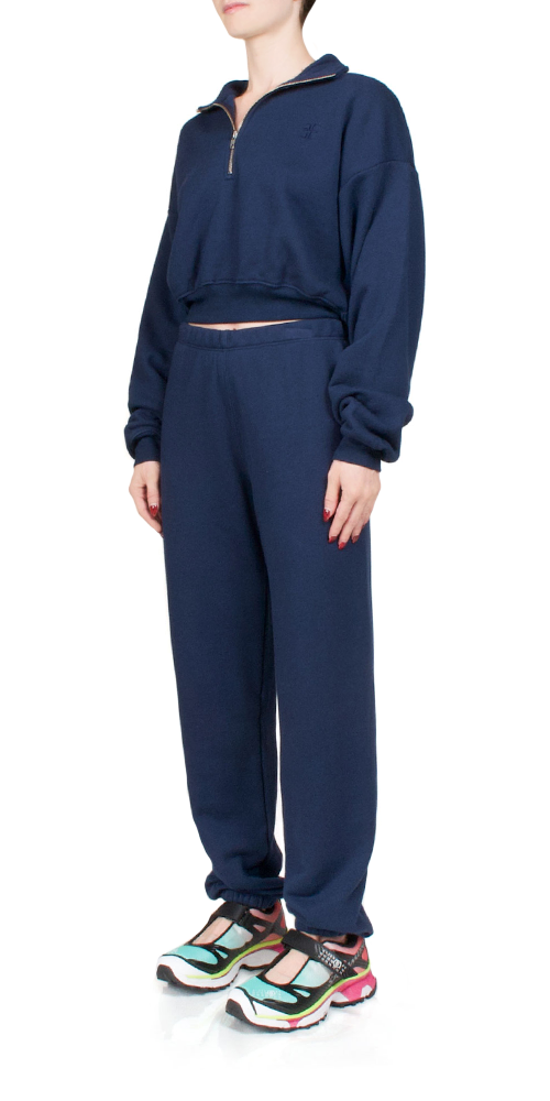 Cropped Half Zip Sweatshirt for Women - Navy Blue Pullover Hoodie | Casual Streetwear, Workout & Lounge Wear