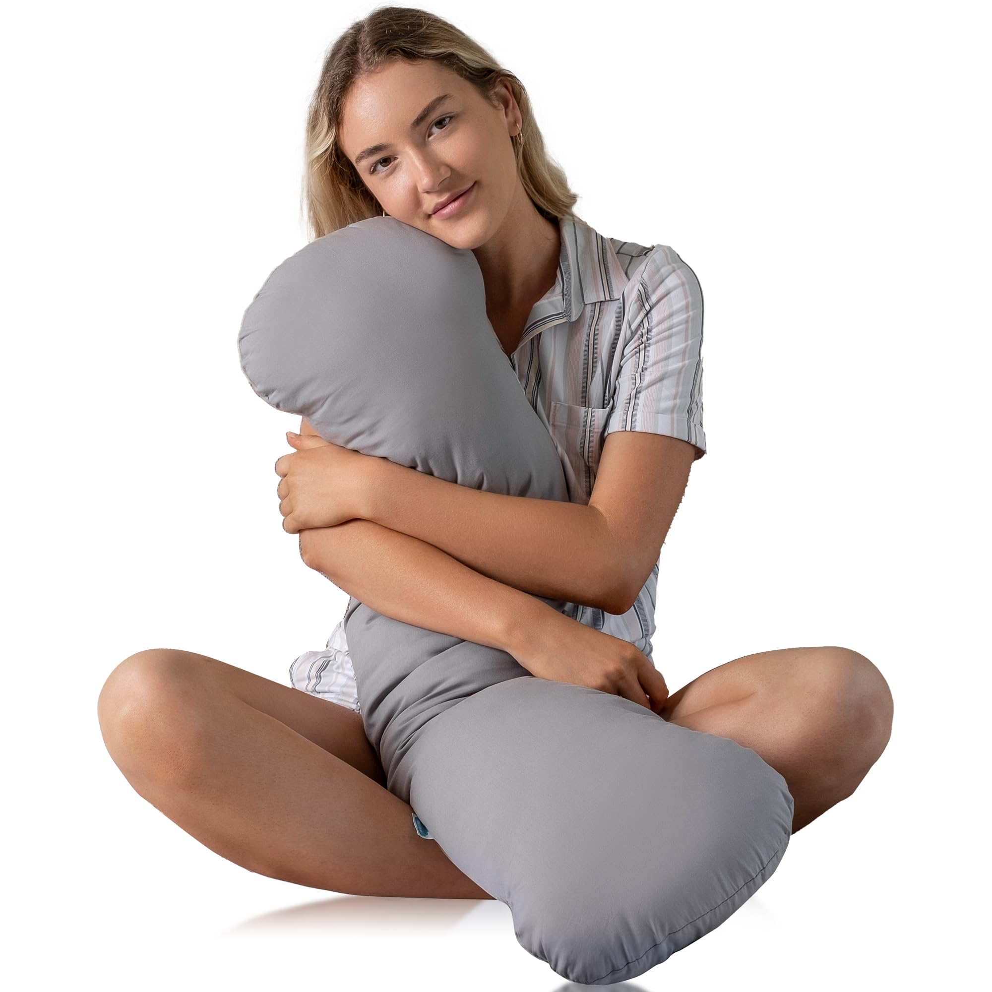6.5lbs Weighted Body Pillow for Adults - Cooling Full Body Pillow for Side Sleepers - Promotes Deeper Sleep with Removable Cover - Perfect for Bed, Couch & Travel Use