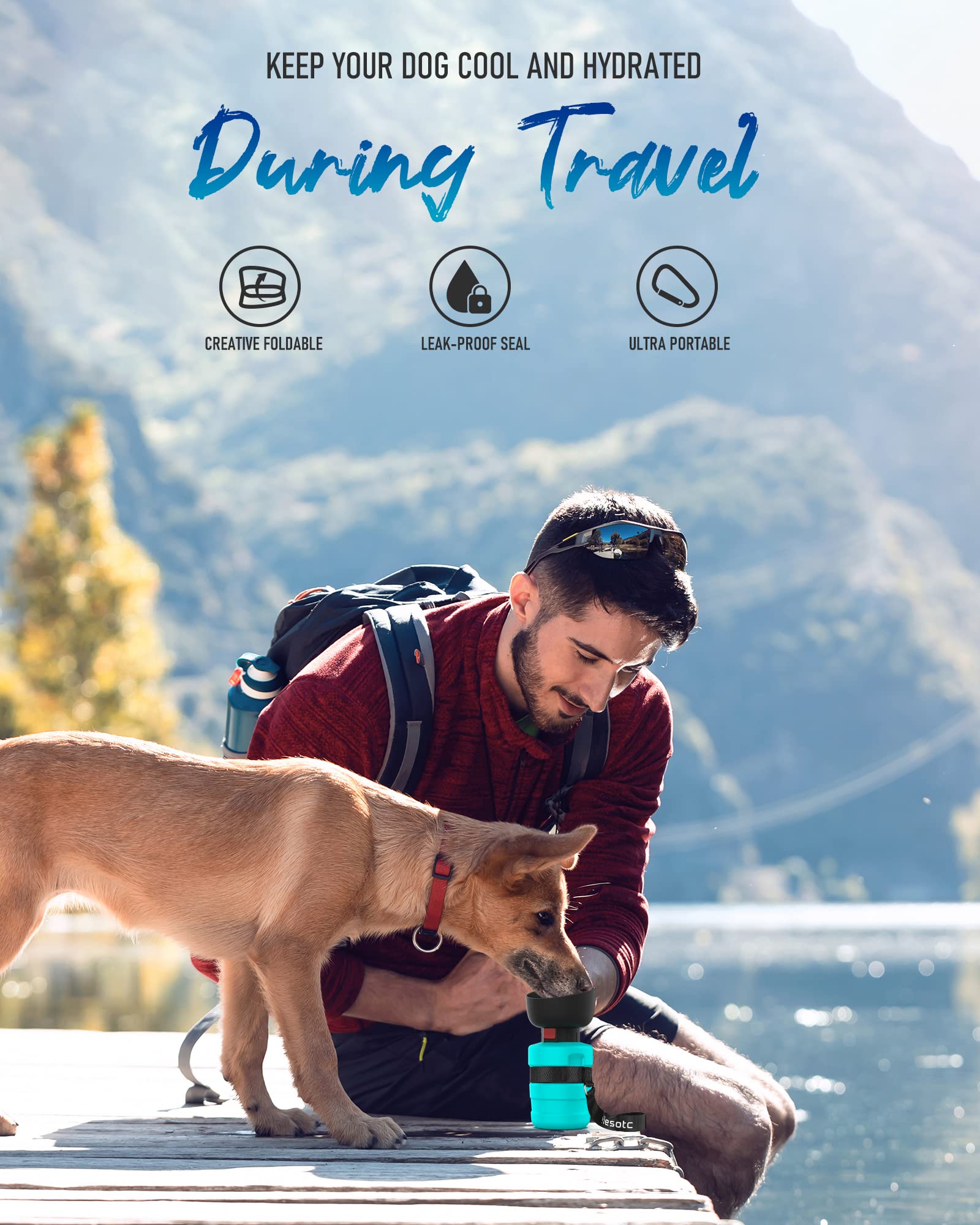**Lesotc Dog Water Bottle - Portable Leak-Proof Pet Travel Water Dispenser with Bowl for Dogs | Essential Puppy Accessories for Outdoor Walking, Hiking, Camping & Travel**    *(Use Case: Keep your dog hydrated on the go during walks, hikes, camping trips, or road trips with this convenient and leak-proof water bottle!)*