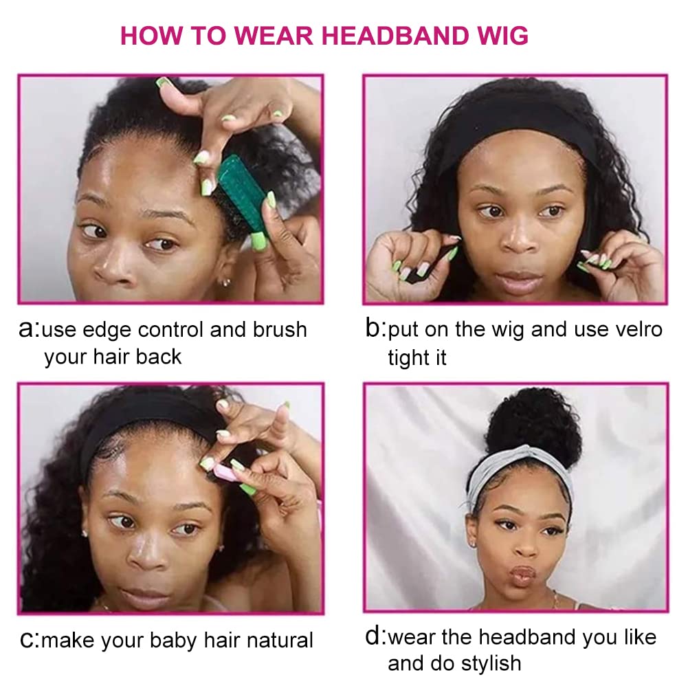 Brazilian Virgin Human Hair Headband Wig - 180% Density 22 Inch Deep Wave Glueless Machine Made Lace Front Wig with Adjustable Headband for Women | Perfect for Beginners, Daily Wear & Special Occasions