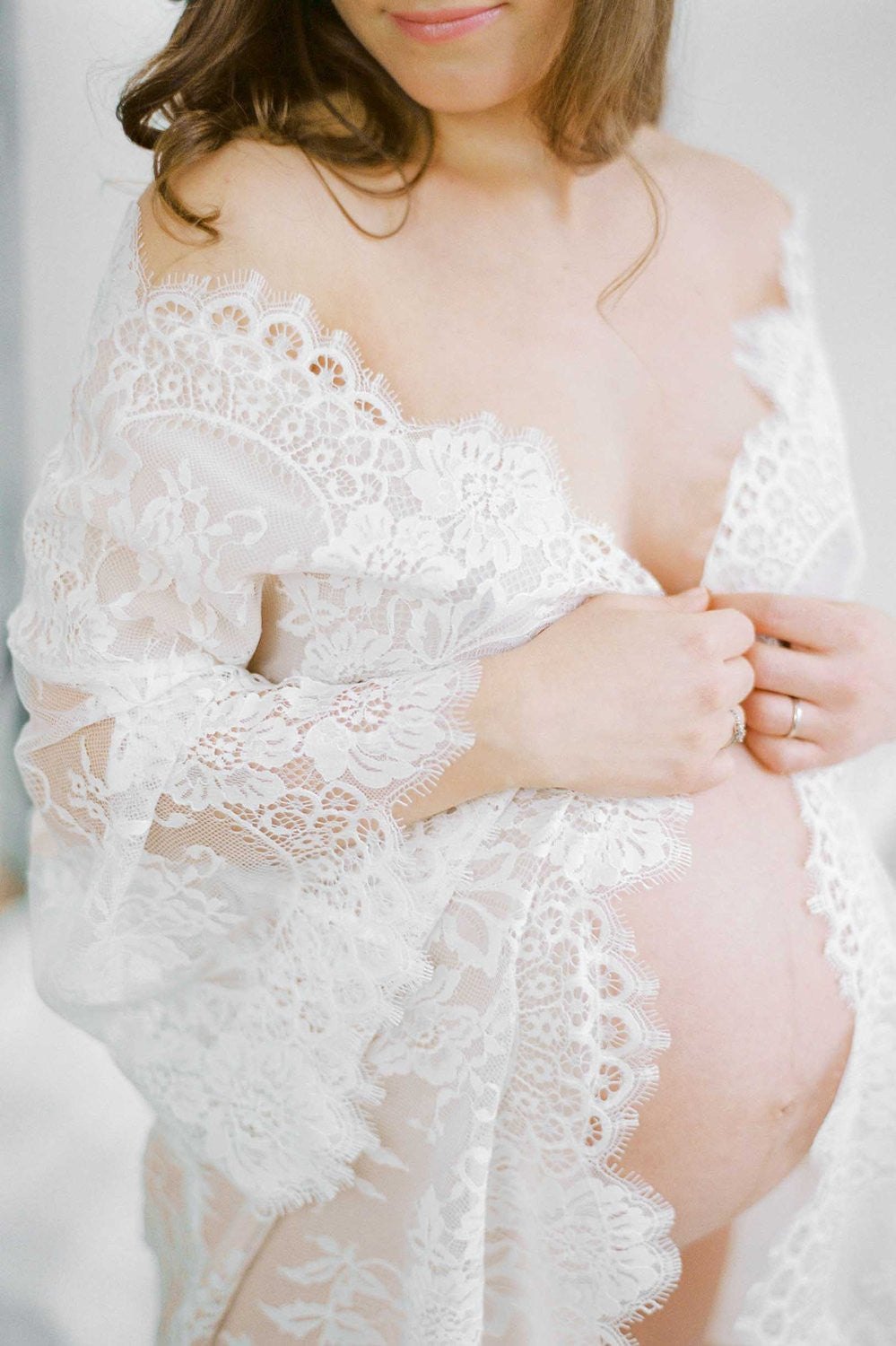 Swan Queen Elegant Silk & Lace Kimono Robe - Ivory & Blush Pink Style 104SH | Luxury Loungewear for Bridal Shower, Honeymoon & Special Occasions