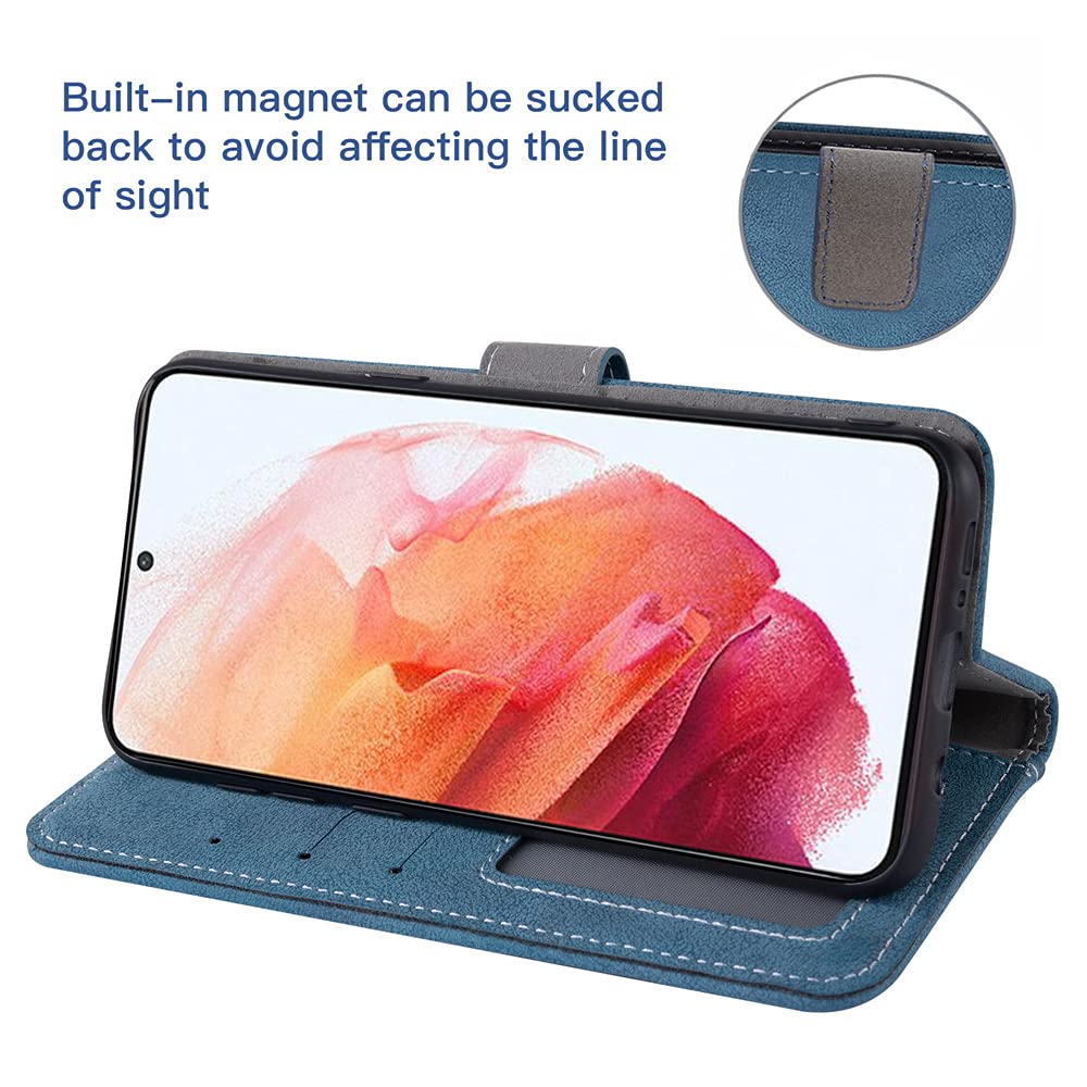 **Premium Flip Wallet Case for Samsung Galaxy S21 5G (6.2 inch) – Heavy Duty Protective Cover with Tempered Glass Screen Protector, Card Holder & Lanyard – Perfect for Work, Travel & Daily Use (Blue, Unisex)**