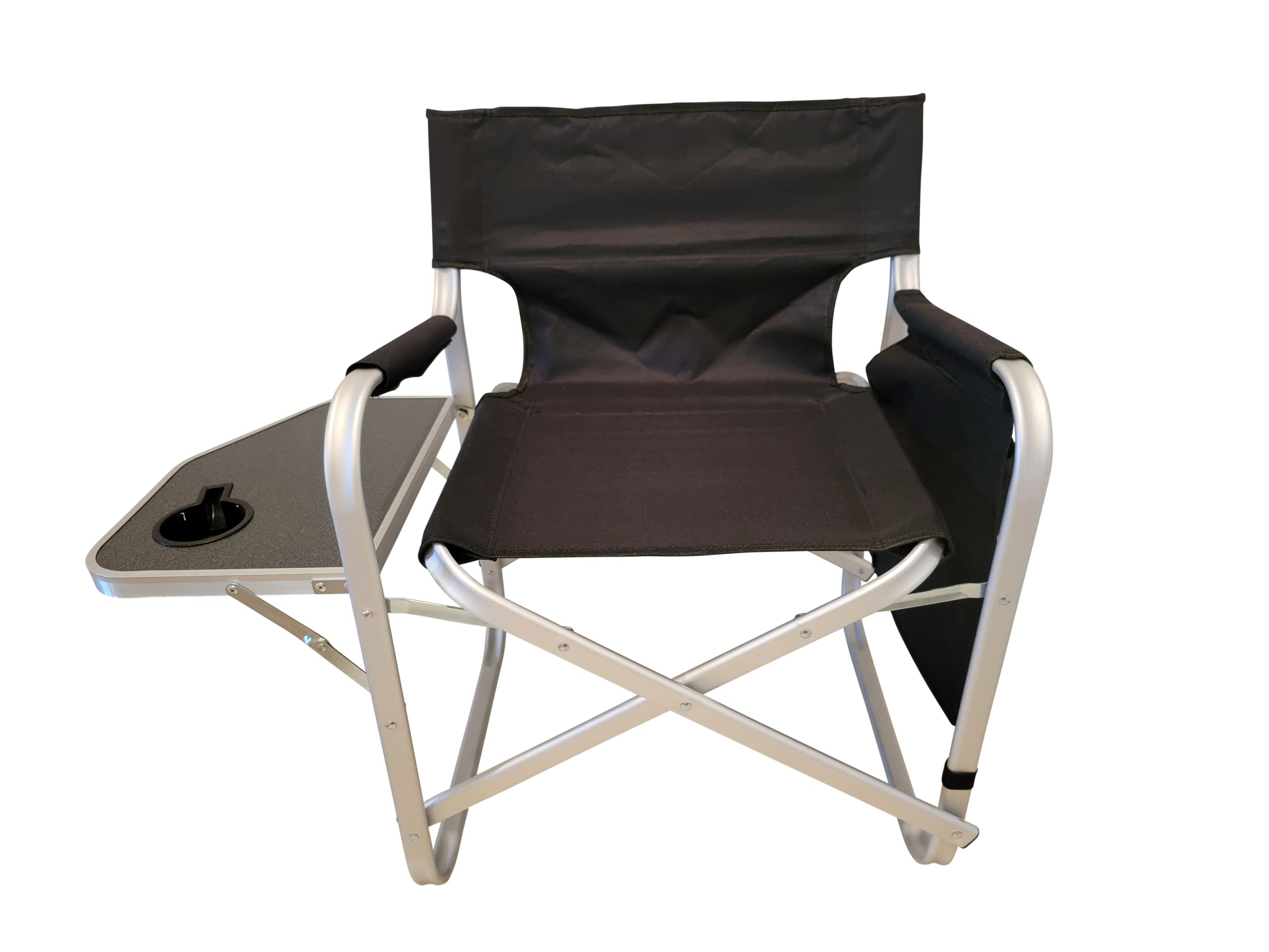 Folding Directors Chair with Side Table & Cup Holder - Heavy Duty XL Comfort Design for Outdoor, Camping, Beach & Home Use (Black)
