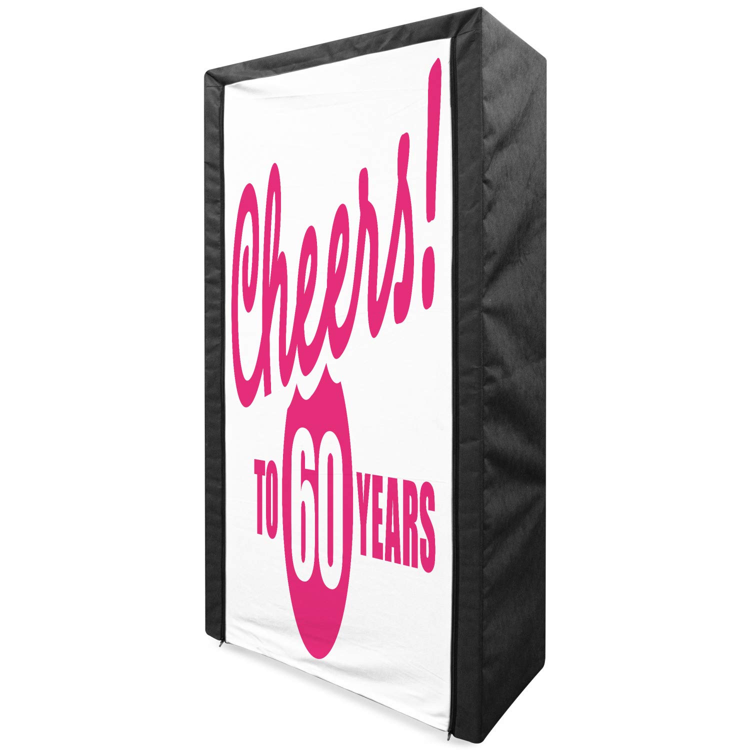 Ambesonne 60th Birthday Portable Fabric Wardrobe - Happy Cheerful Words Print Clothing Organizer with Shelves, 33.5 Inch Hot Pink & White - Perfect for Party Storage, Gift Closet & Home Organization