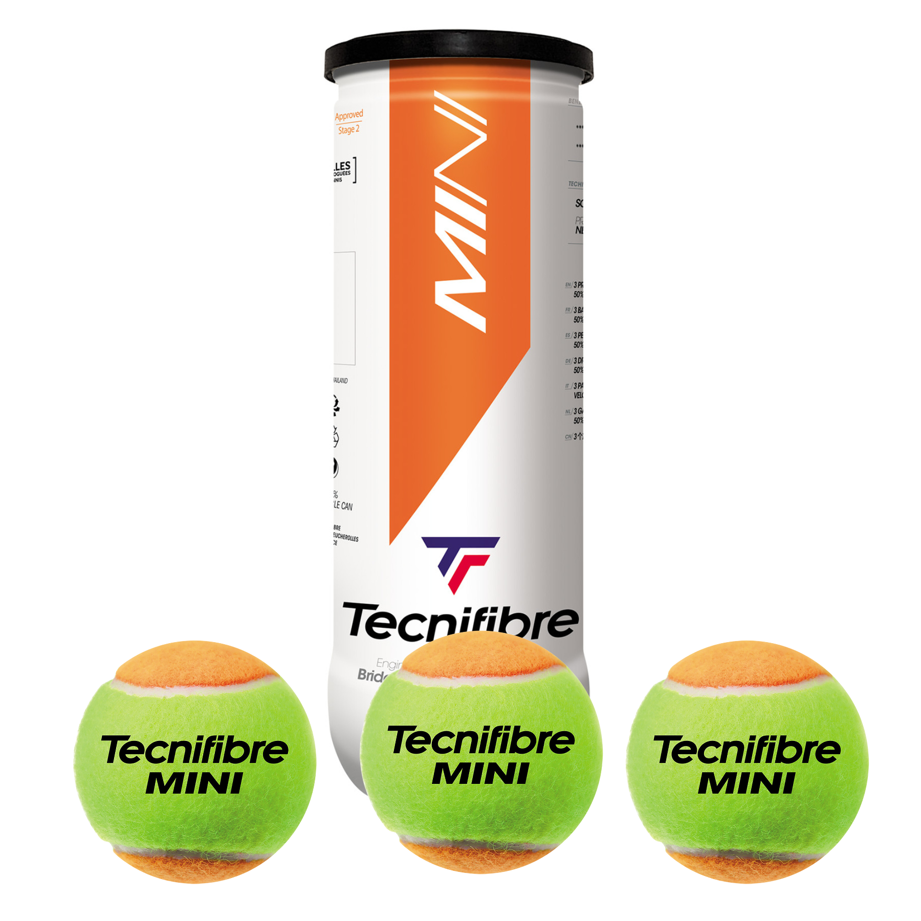Tecnifibre Mini Orange Tennis Ball Can - 3 Pack | High Visibility Practice Balls for Indoor & Outdoor Courts | Perfect for Training, Coaching, and Recreational Play
