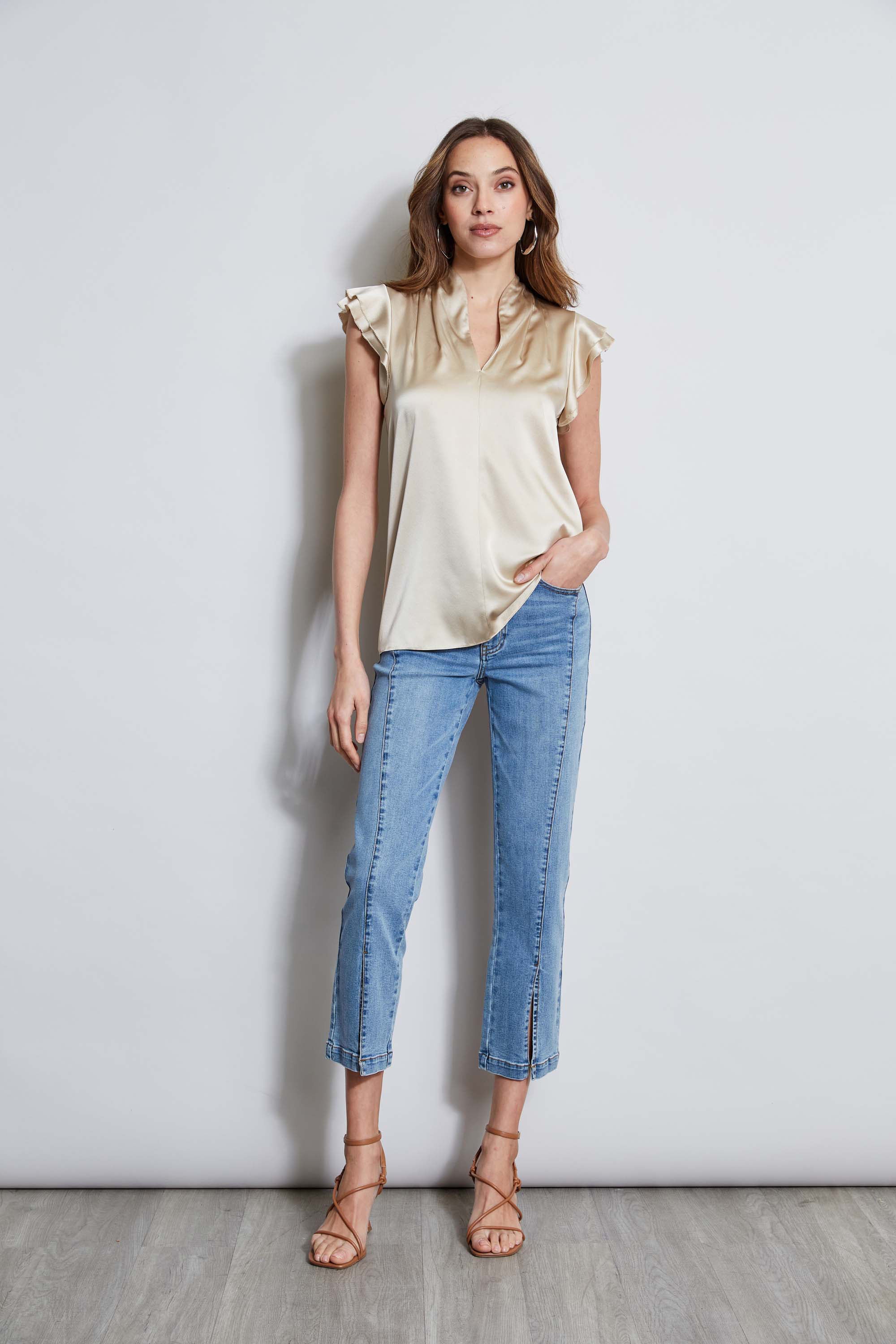 Silk Satin Flutter Sleeve Blouse for Women - Elegant Long Sleeve Button Down Shirt for Office, Party & Date Night Outfits