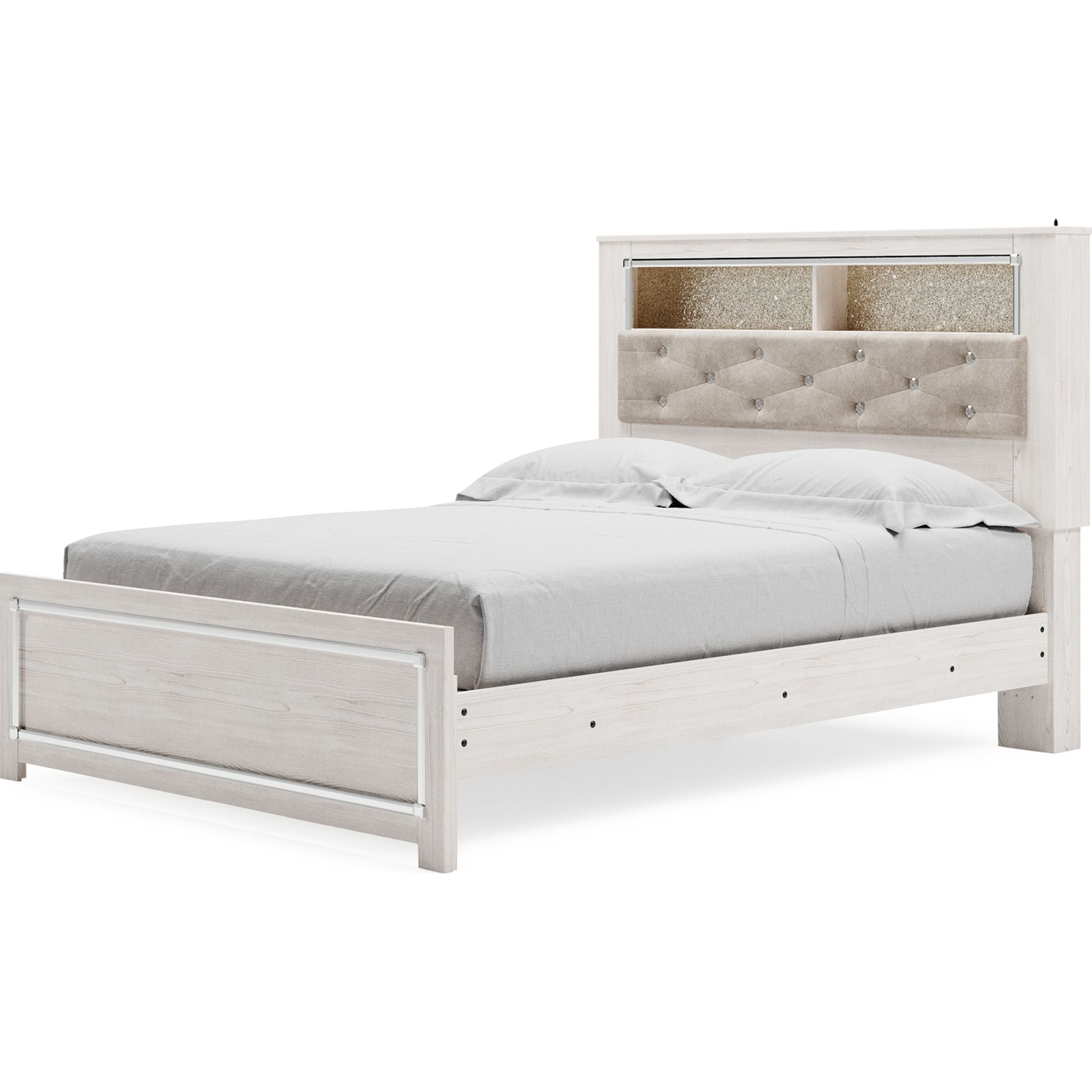 Altyra White Bookcase Bed with Storage - Modern Space-Saving Bed Frame for Small Apartments & Dorm Rooms
