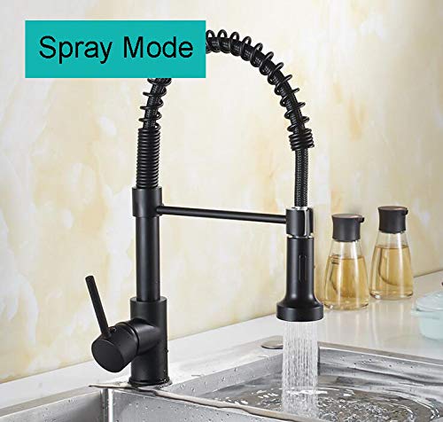 Premium Commercial Kitchen Faucet with Pull-Down Sprayer - Single Handle Lever Spring Sink Faucet in Matte Black (Model FC1013) - Ideal for Restaurants, Cafes & Home Kitchens