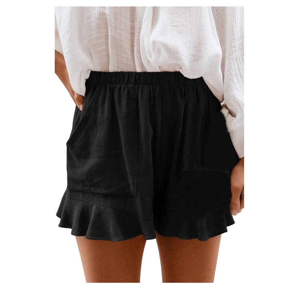 **Women's Elastic Waist Pocketed Shorts - Loose Fit Summer Beach Shorts for Casual Wear, Travel & Outdoor Activities**