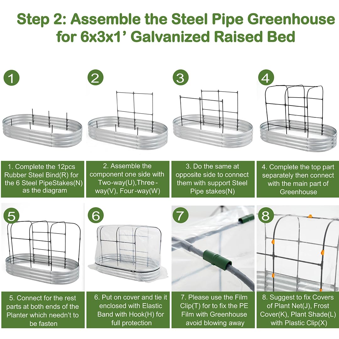 5x2x1.4ft Galvanized Steel Raised Garden Bed with 4-Piece Plant Protection Covers - Garden Netting, Shade Cloth, Frost Cover & Greenhouse Cover - Protects Plants from Predators, Sun & Frost - Perfect for Vegetables, Flowers & Climbing Plants (Black) - Ideal for Backyard Gardening, Urban Farming & Organic Vegetable Growing