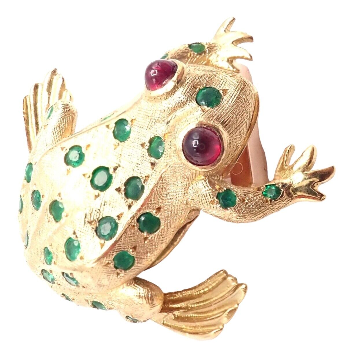 Vintage Tiffany & Co. France 20k Yellow Gold Ruby Emerald Frog Pin Brooch - Elegant Jewelry Gift for Women, Perfect for Special Occasions & Collectors