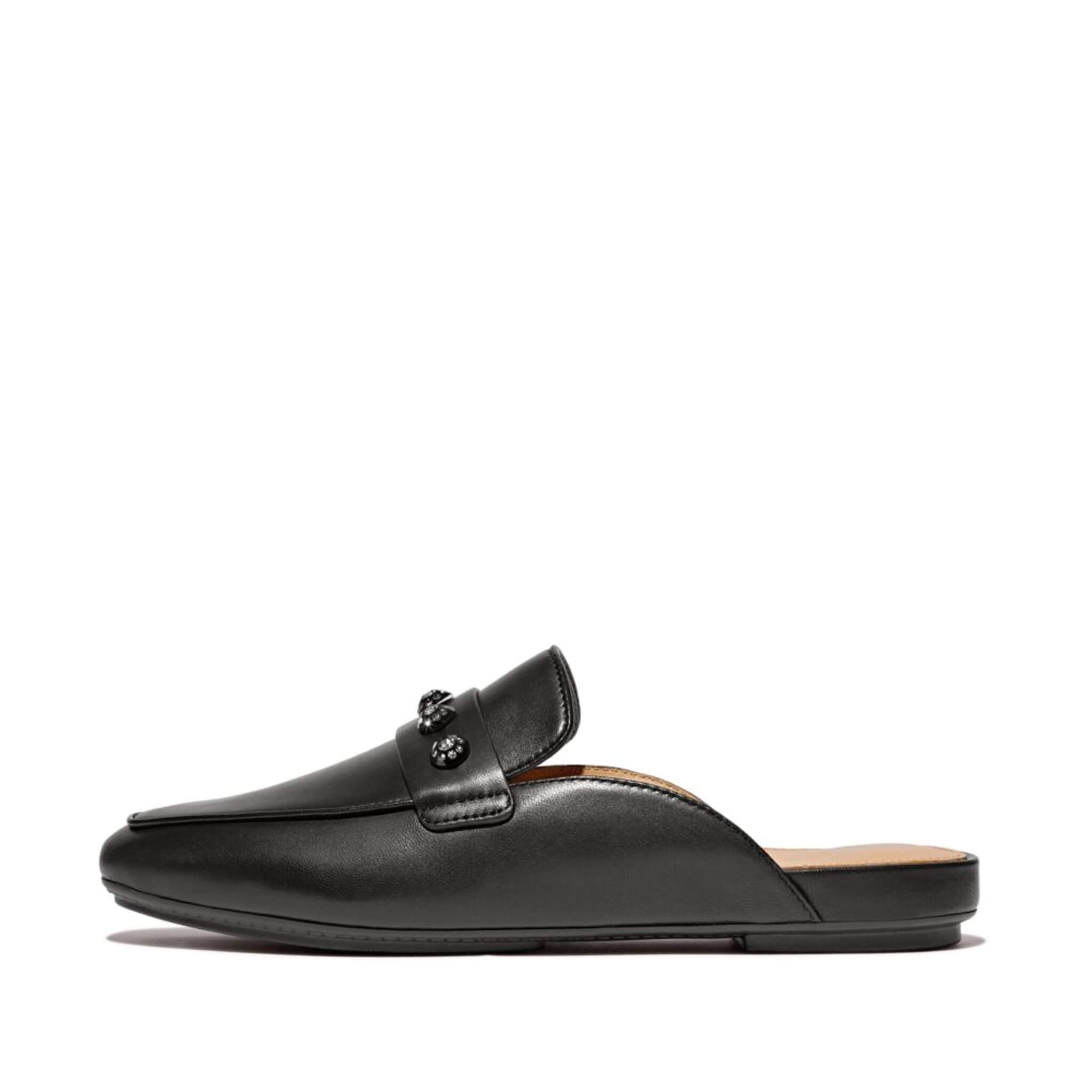 FitFlop Delicato Crystal Mule Slides - Women's Comfortable Black Sandals for Walking, Travel & Summer Outfits