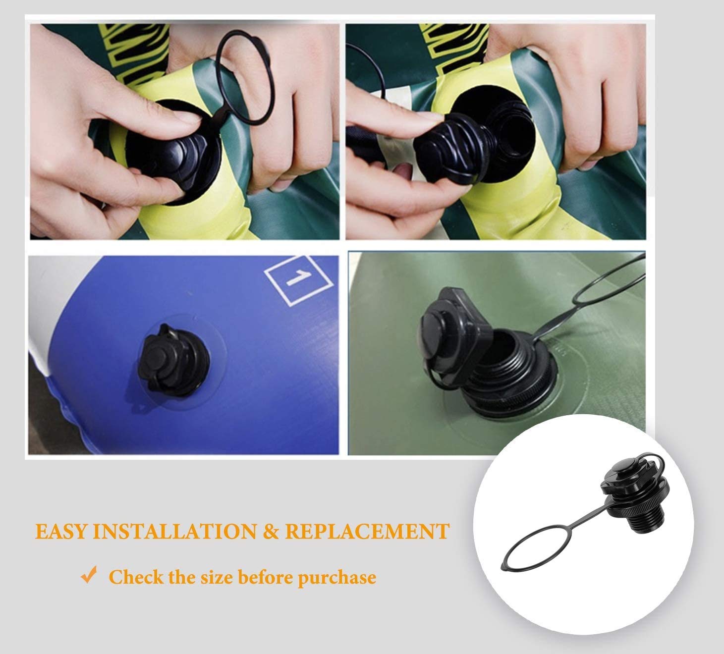 5 Pcs Black Air Valve Spiral Plugs for Inflatable Boats, Kayaks, Rafts & Air Mattresses - Durable Boston Valve Replacement for Pool Toys, Dinghies & Airbeds (Great for Camping, Beach Trips & Water Sports)