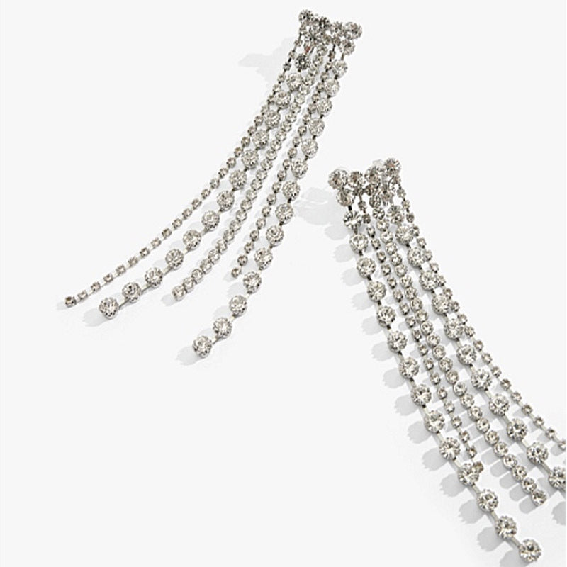 Exaggerated Long Tassel Rhinestone Earrings - Sparkling Dangle Statement Jewelry for Women | Perfect for Parties, Weddings & Special Occasions