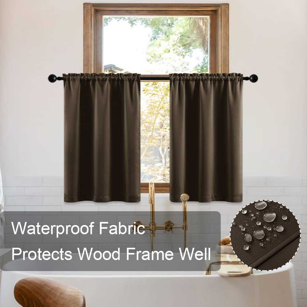 Dark Chocolate Brown Blackout Curtains for Kitchen & Bathroom - 24 Inch Long Waterproof Window Panels with Rod Pocket, Perfect for Bedroom, Cafe & Front Door Shades | Small Western Style Window Coverings for Privacy & Light Control