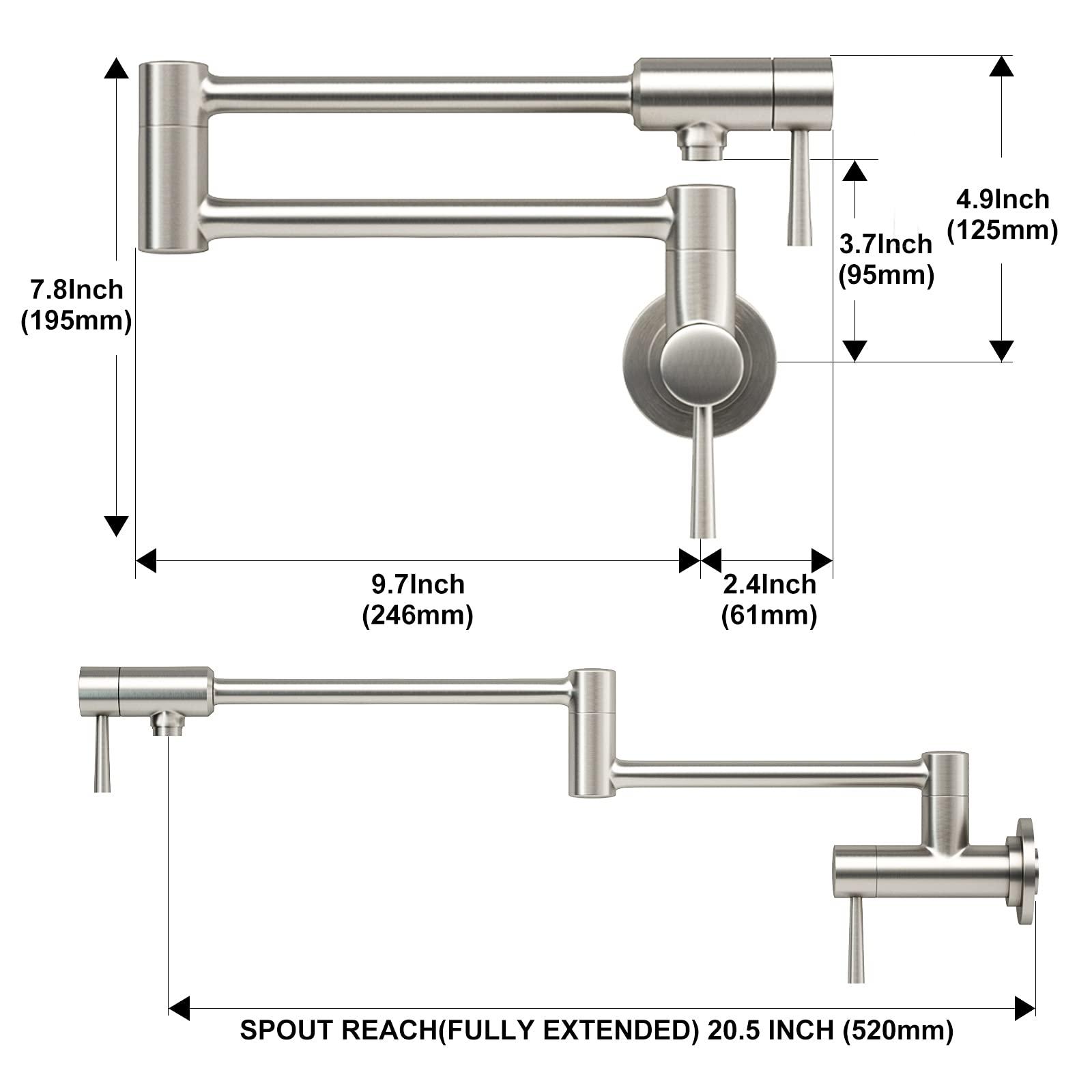 IMLEZON Commercial Stainless Steel Wall Mount Pot Filler Faucet - Foldable & Extendable Kitchen Sink Faucet with Single Hole & Dual Handles - Perfect for Restaurants, Home Kitchens & Food Prep Stations