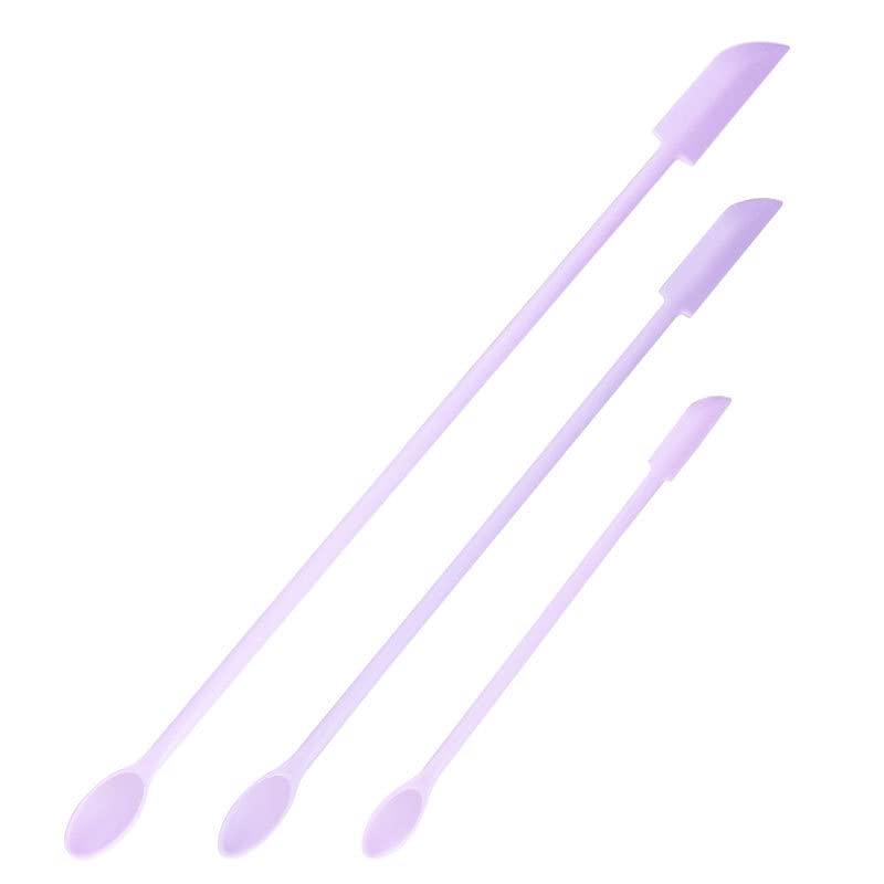 3PC Mini Silicone Telescopic Spatula and Scooping Spoon Set - Hanging Buckle Makeup Spatula for Home & Kitchen Cooking - Perfect for Small Jars, Cosmetics, Food Prep (Purple)