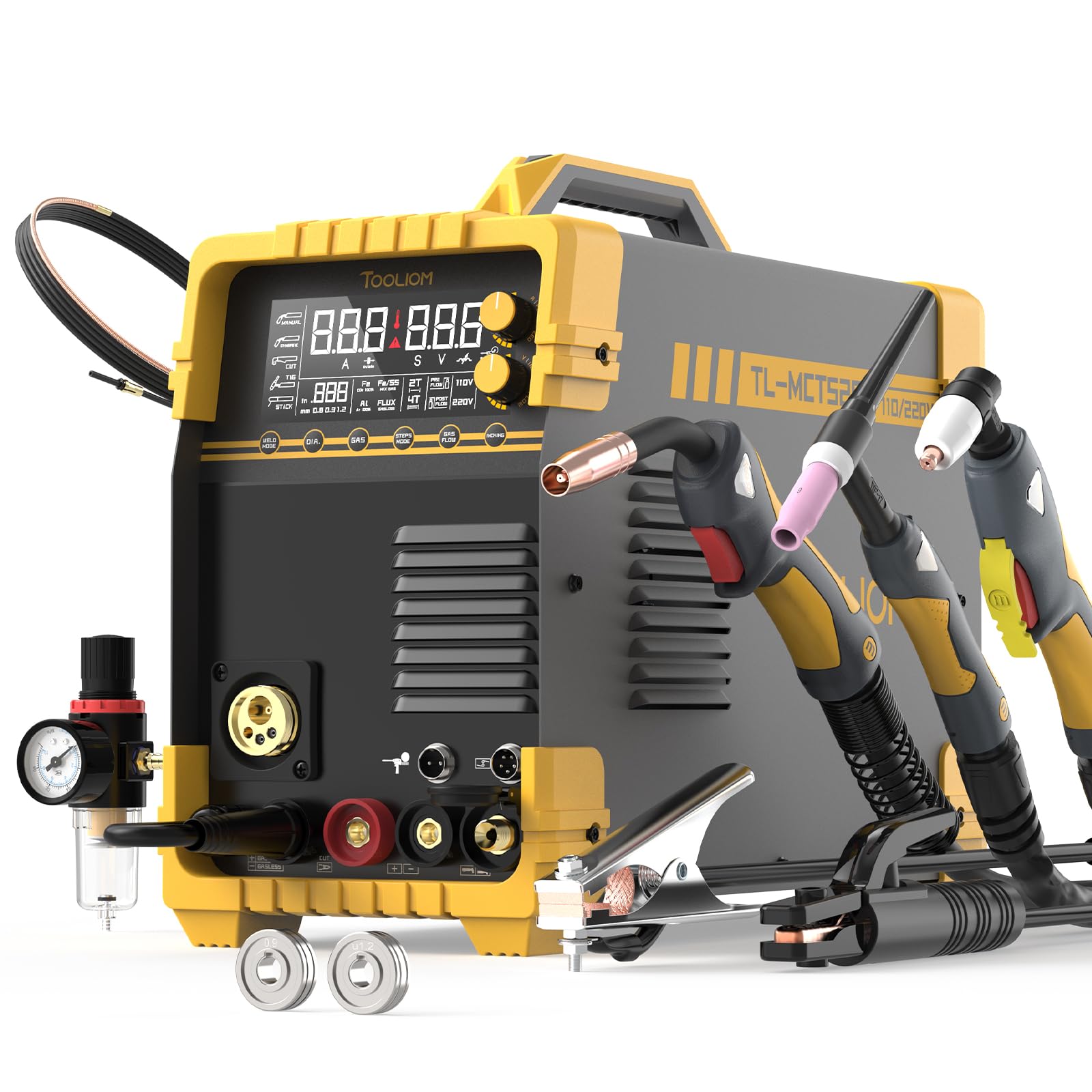 TOOLIOM 5-in-1 MIG TIG Stick Plasma CUT Welding Machine - 110V/220V Dual Voltage Aluminum Welder with Spool Gun Compatibility - Perfect for Home DIY, Auto Repair & Metal Fabrication