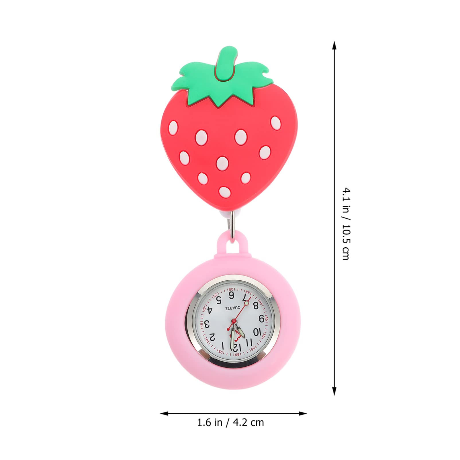 Hemobllo Retractable Pocket Watch - Cartoon Strawberry Design, Portable Hanging Lapel Watch for Doctors & Nurses (Ideal for Medical Professionals, Hospital Shifts & Clinical Use)