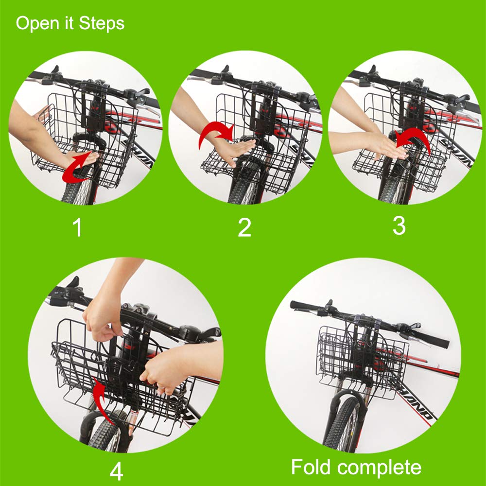 GLE2016 Rust-Proof Detachable Folding Bike Basket - Front & Rear Mount with Handles | Easy Installation for Mountain Bikes & Commuter Bikes | Perfect for Groceries, Picnics & Outdoor Adventures