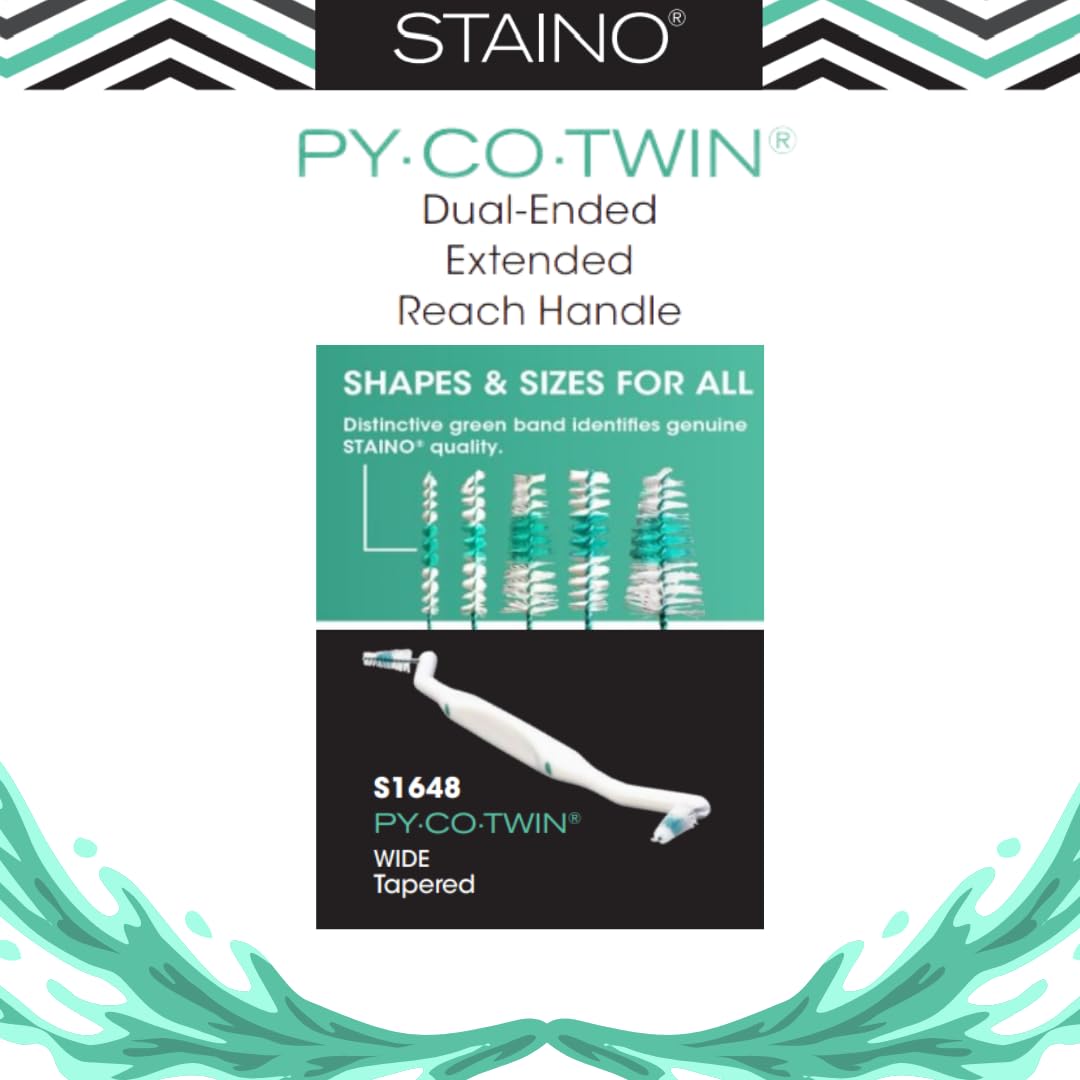Staino Py·Co·Twin Dual Ended Interdental Brush with Extended Handle - Oral Care Dental Tools for Teeth Cleaning (Tapered Brush, Jumbo Size, 72-Pack) - Perfect for Travel, Braces & Gum Health