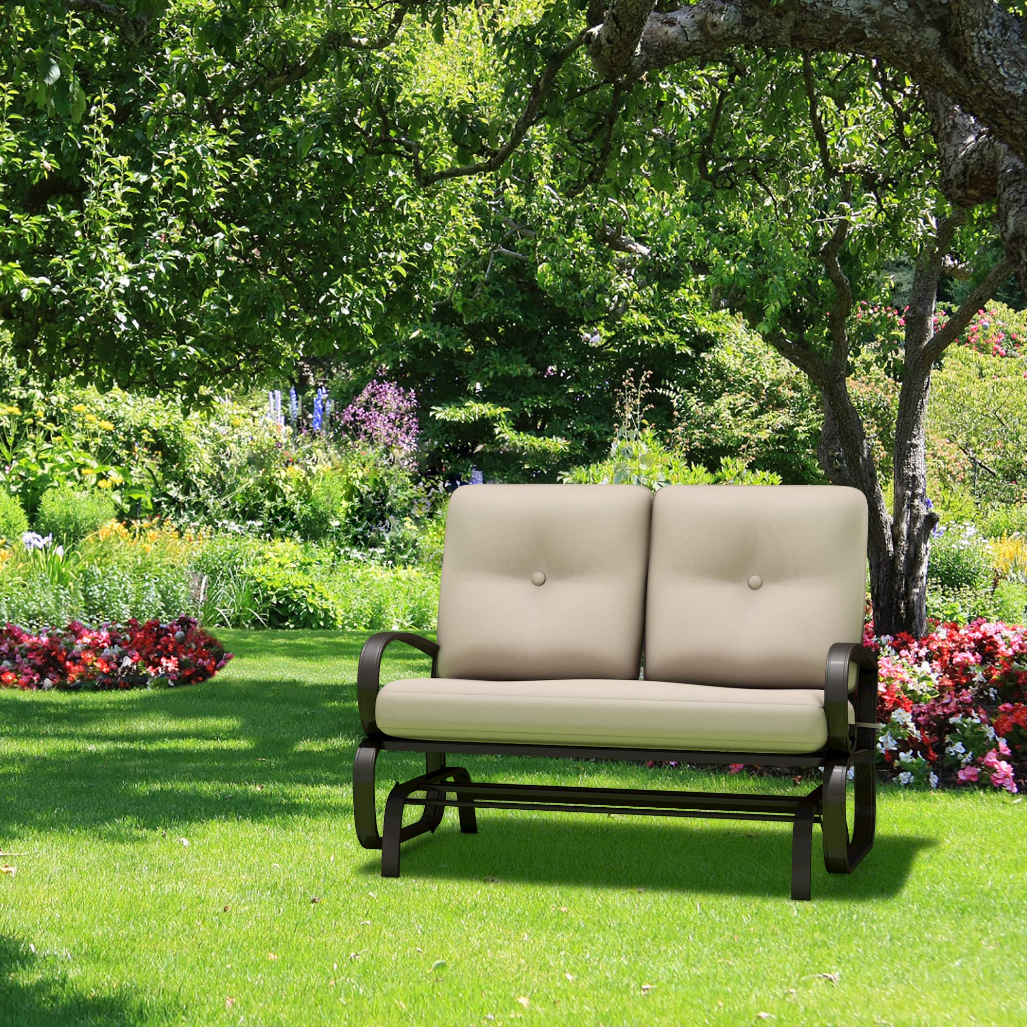 Giantex Outdoor Glider Bench - 2 Person Patio Loveseat with Removable Cushion & Thick Padded Seat, Durable Steel Frame Glider Swing Chair for Deck, Garden, Poolside, Yard, Balcony, Porch - Perfect for Relaxing & Enjoying Outdoor Moments (Beige)