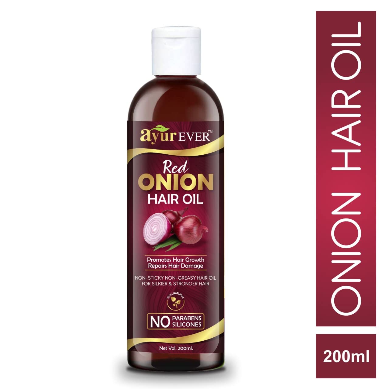 AYUREVER Red Onion Hair Oil for Hair Growth & Hair Loss Prevention | Sulfate & Paraben Free with Deep Root Comb | Anti-Dandruff Treatment Enriched with Onion Oil - 100ml (2 Pack) | Promotes Thicker, Healthier Hair for Men & Women | Perfect for Daily Scalp Massage & Night Hair Care Routine
