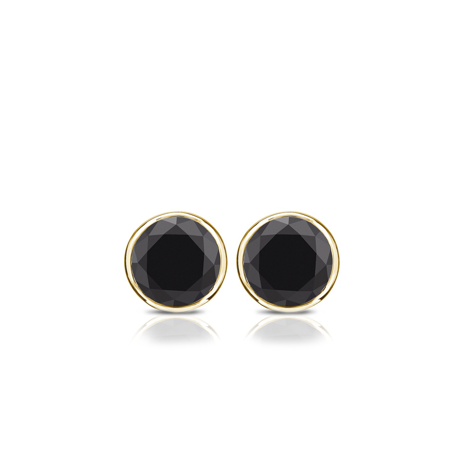 18K Yellow Gold Round Black Diamond Bezel-Set Stud Earrings (1/2-4 ct) Screw Back Post - Elegant Black Diamond Jewelry for Women, Perfect for Weddings, Parties & Special Occasions