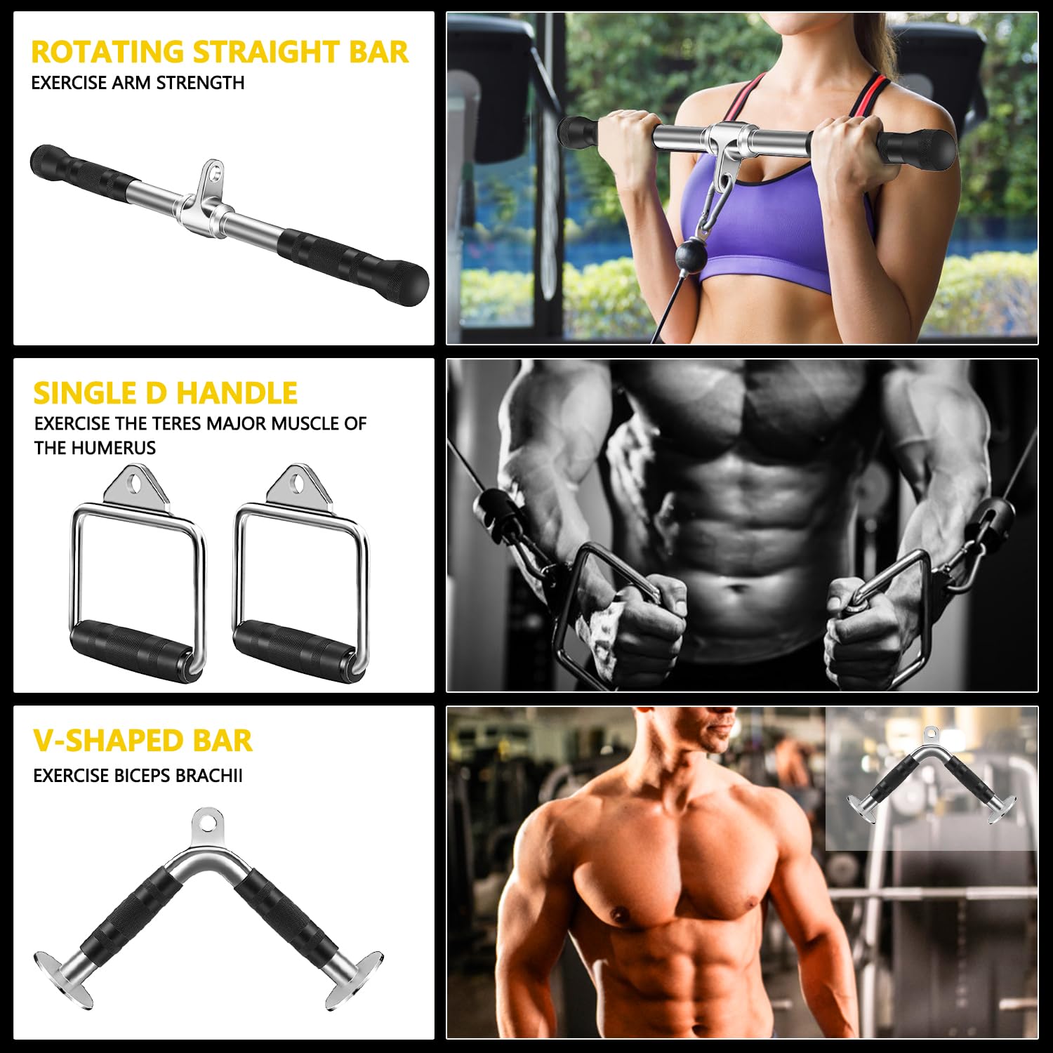 Heavy Duty Tricep Press Down & LAT Pulldown Cable Machine Attachments - Premium Home Gym Accessories for Strength Training & Muscle Building - Perfect for Triceps Workouts, Back Exercises & Full-Body Fitness Routines