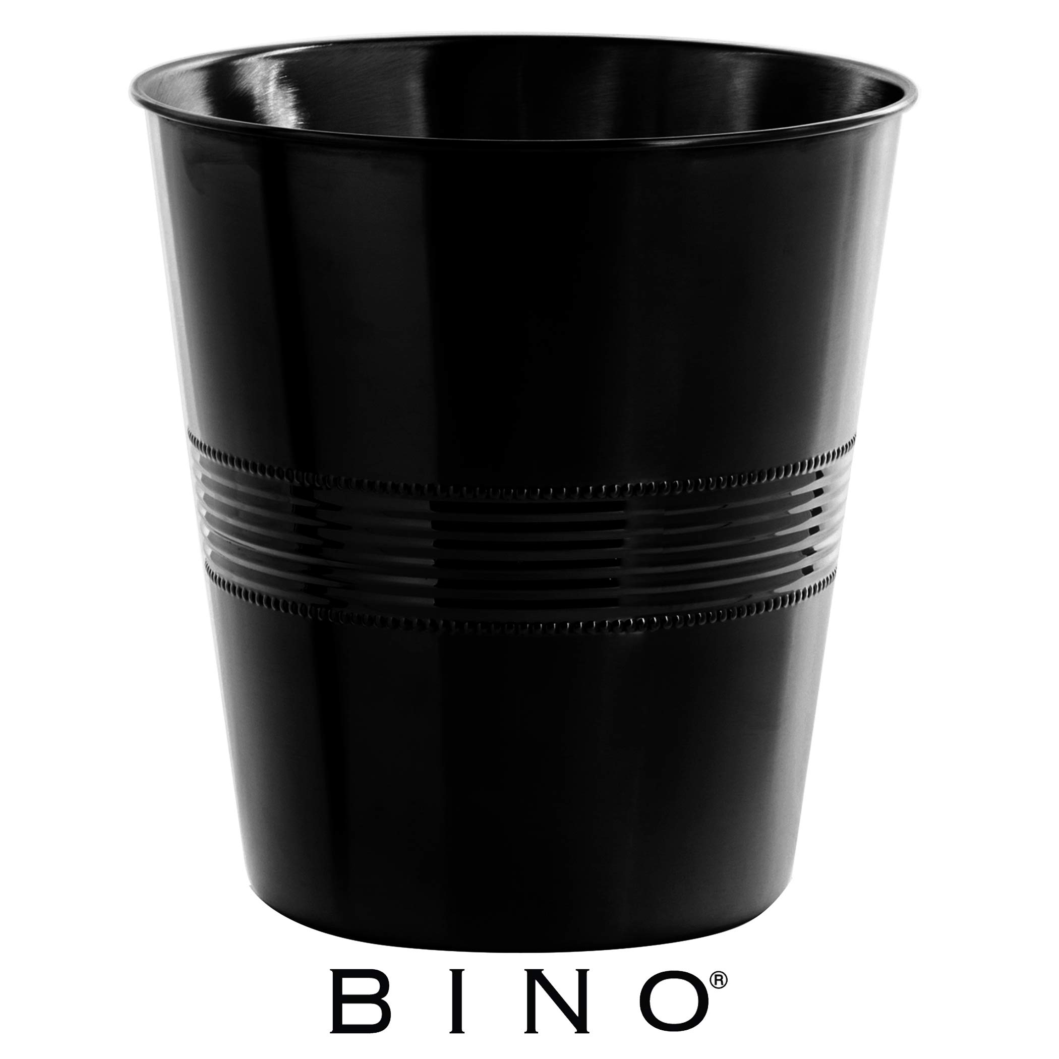 BINO Metal Waste Basket - Matte Black Corrugated Stripe Trash Can for Home, Office, Bathroom, Dorm & Kitchen | Small Desk & Bedroom Bin | Perfect for Waste Disposal in Living Room, Study or Workspace