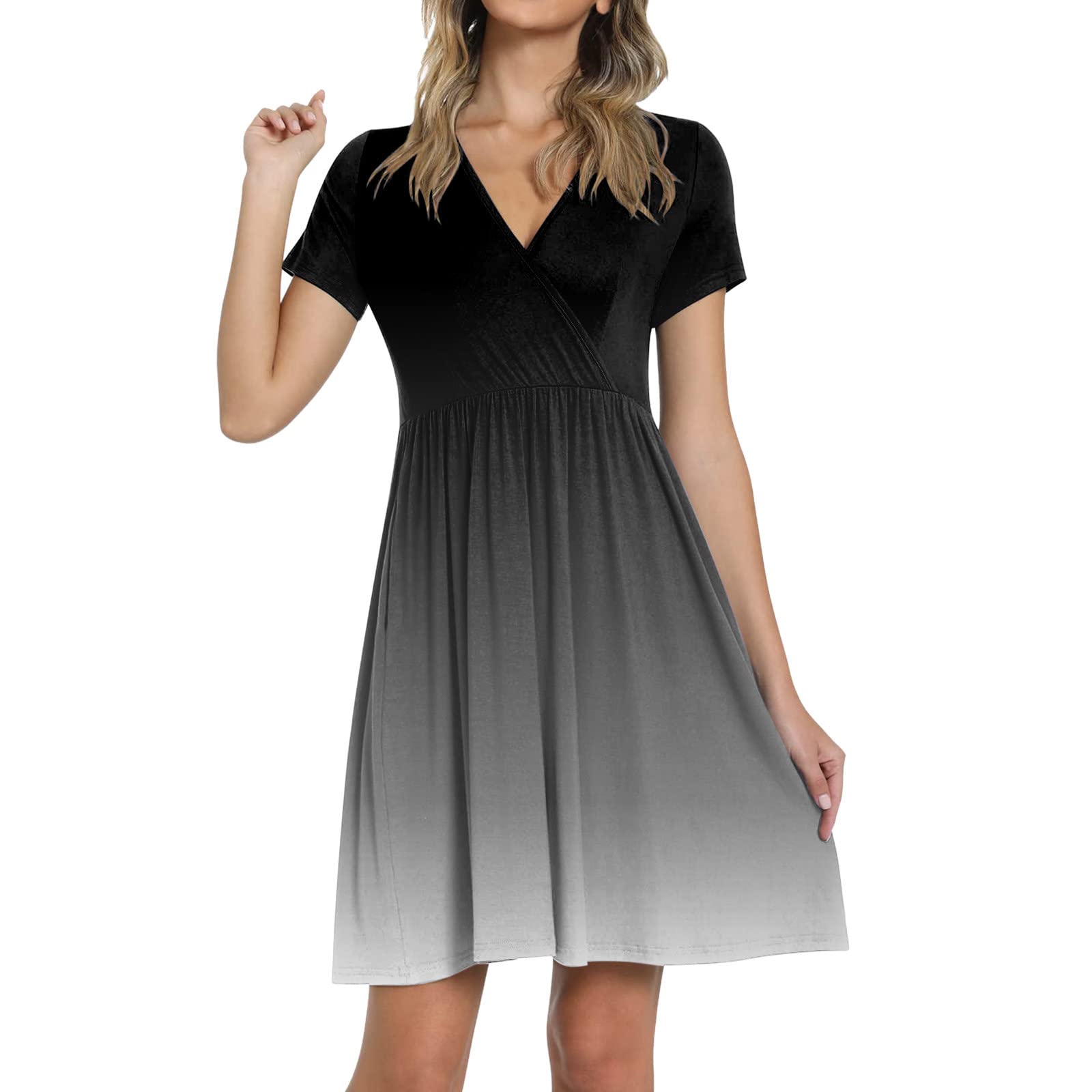 Elogoog Women's Summer Casual Dress - Short Sleeve V-Neck Loose Fit Beach Dress with Pockets | Perfect for Vacation, Outdoor Activities & Daily Wear