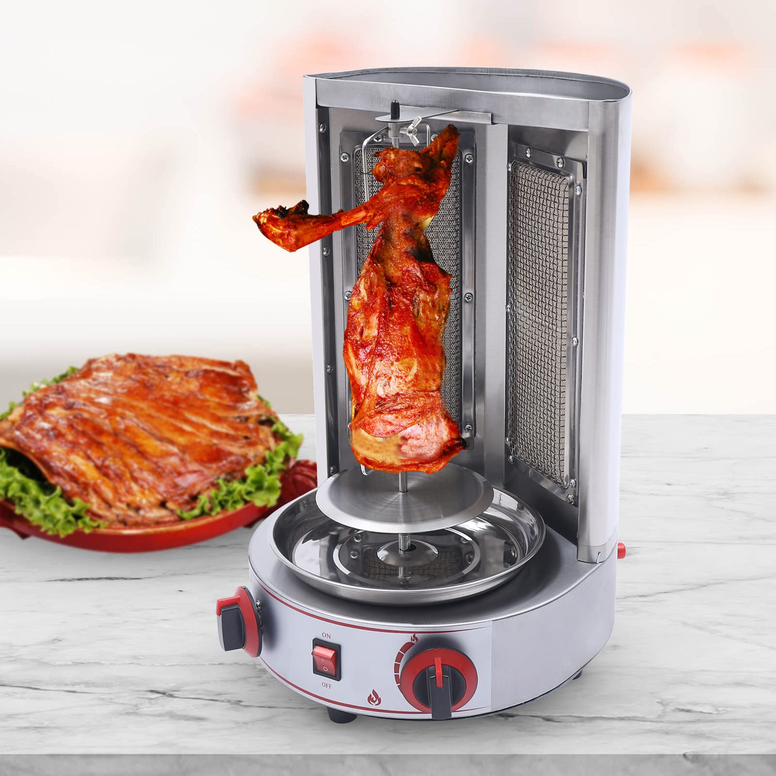 Commercial & Home Vertical Gas Broiler BBQ Grill - 3KW Electric Shawarma Machine with Automatic Rotisserie - Perfect for Doner Kebab, Gyro, Chicken & Meat Cooking - Ideal for Restaurants, Food Trucks & Outdoor Events (2 Burner)