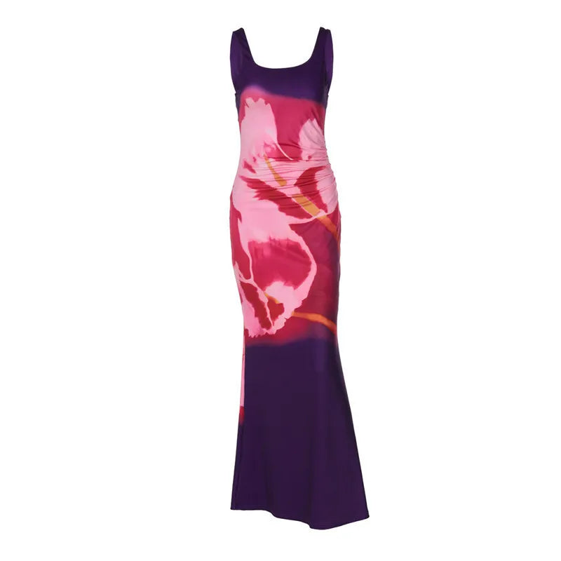 Sexy Backless Maxi Dress for Women - Elegant Square Neck Sleeveless Bodycon Ruched Long Gown | Perfect for Evening Parties, Date Nights & Special Occasions