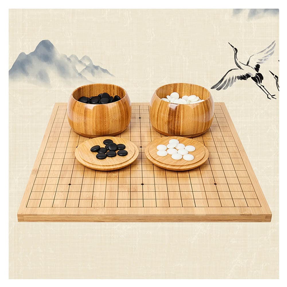 YYFANG 2-in-1 Chinese Chess & Go Game Set - 19-Way Double-Sided Bamboo Chessboard with Black & White Gomoku Pieces for Kids & Adults (47x44cm) - Perfect for Family Game Nights & Educational Play