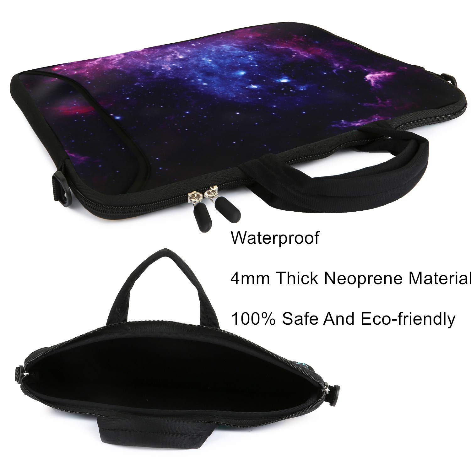 Violet Mist 14-15.6 Inch Waterproof Neoprene Laptop Shoulder Bag - Protective Messenger Case with Adjustable Strap for MacBook, Tablet & Notebook - Perfect for Work, School & Travel (Purple Galaxy)