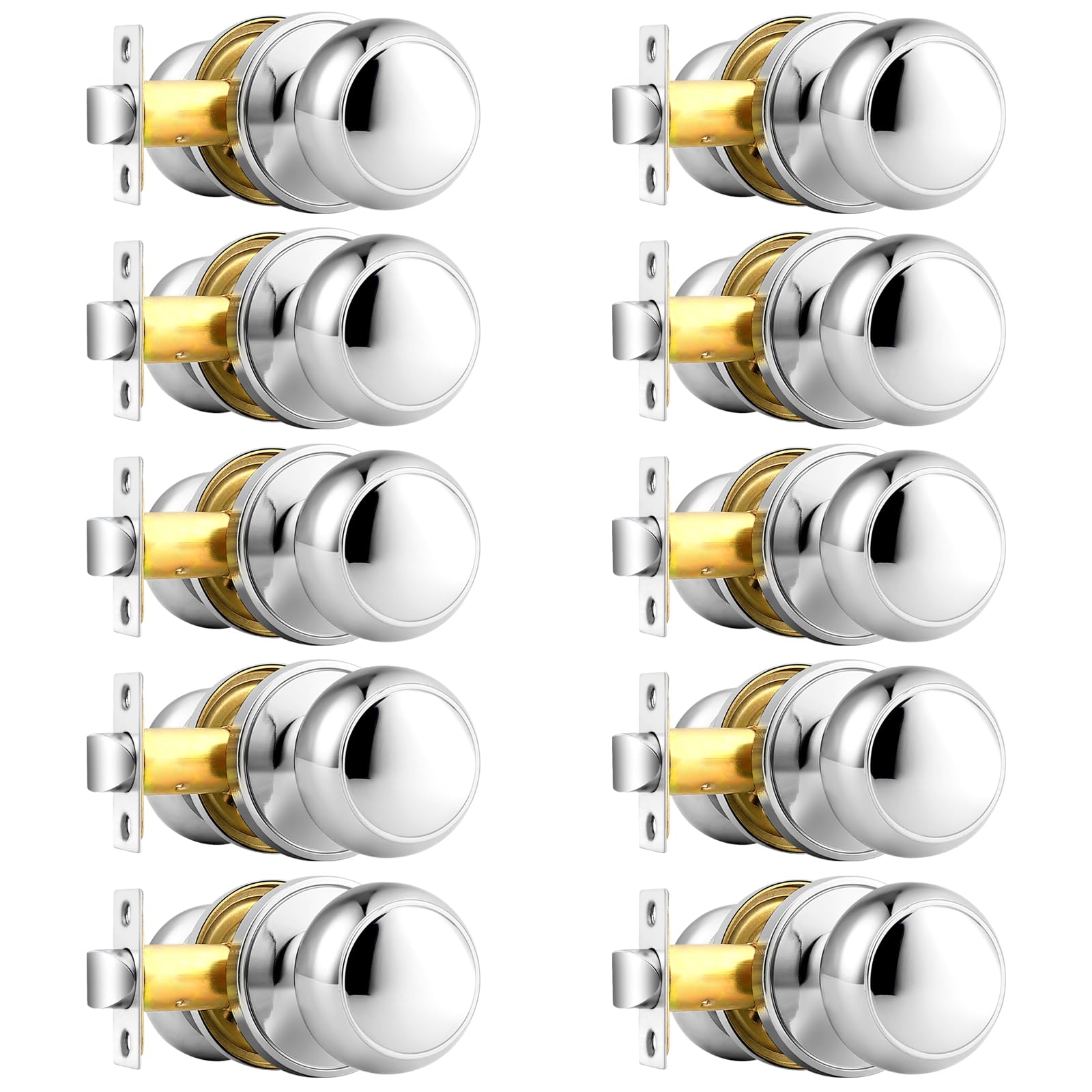 Polished Chrome Hall and Closet Door Knobs - 10 Pack Non-Locking Interior Door Handles for Bedrooms, Bathrooms & Cabinets | Probrico Passage Knobs