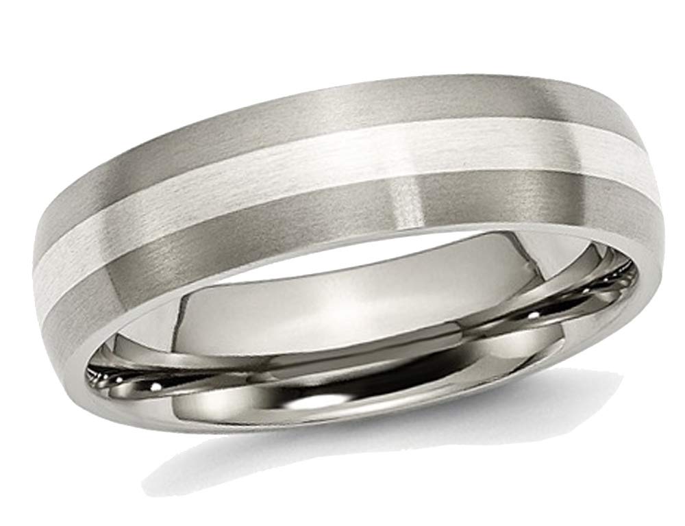 Gem & Harmony Men's 6mm Comfort Fit Satin Titanium Wedding Band Ring with Sterling Silver Inlay - Durable & Stylish Ring for Weddings, Anniversaries & Everyday Wear