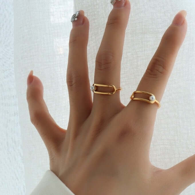 18K Gold Pearl Safety Pin Rings for Women - Elegant Vintage Jewelry Gift for Birthdays, Anniversaries & Special Occasions | A201
