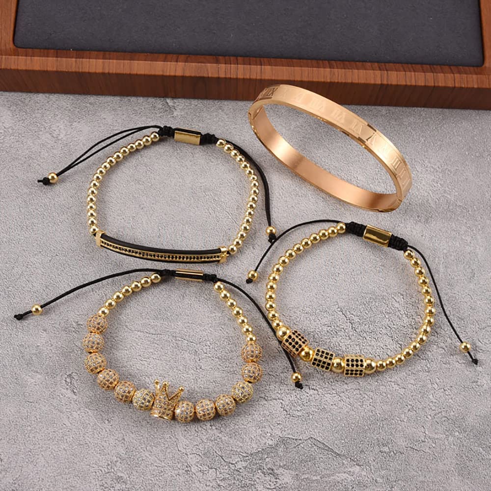 Men's Beaded Bracelet with Micro Pave Zircon - Stainless Steel Cuff Bangle for Men & Women - Perfect for Casual Wear, Gifts & Special Occasions