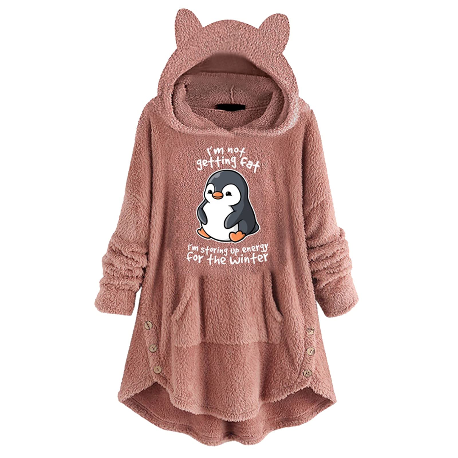 Women's Cute Cat Ear Hoodie - Fleece Long Sleeve Sweatshirt with Button Pocket & Mock Neck - Cozy Winter Wear for Casual Outfits, Street Style & Loungewear