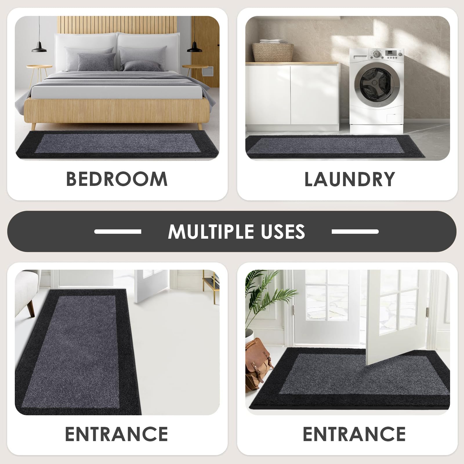 24x72 Inch Non-Slip Machine Washable Kitchen Rug - Absorbent Floor Mat for Hallway, Laundry & Bathroom Door - Durable Anti-Skid Runner with Roll Packing - Perfect for High Traffic Areas & Wet Floors