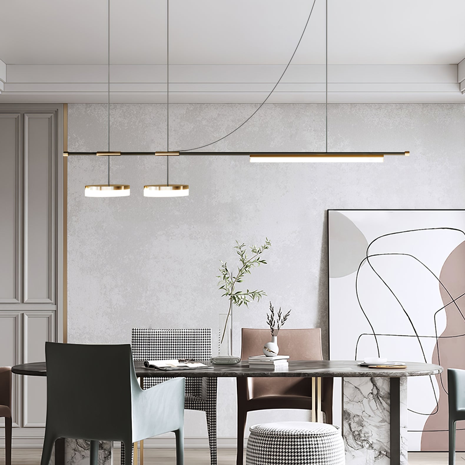 Arc Horizon Island Pendant Light - Modern Hanging Light Fixture for Kitchen Island, Dining Room & Living Room | Dimmable LED Chandelier with Adjustable Height