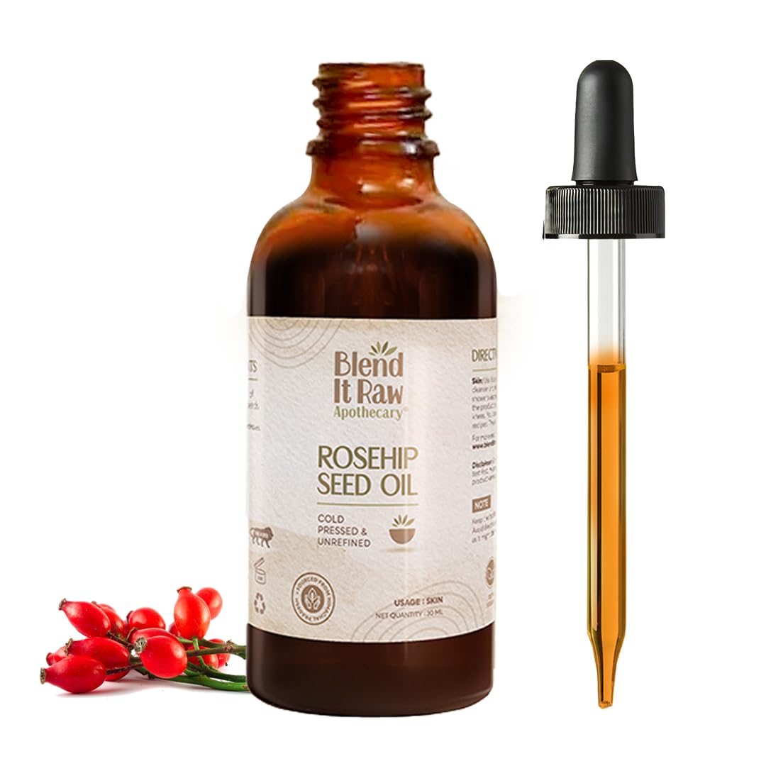 Blend it Raw Apothecary Cold Pressed Rosehip Seed Oil - 100% Pure Unrefined Face Oil for Pigmentation, Dark Spots, Acne Scars & Glowing Skin | 30ml | Natural Skincare Treatment for Dry Skin, Anti-Aging & Night Routine