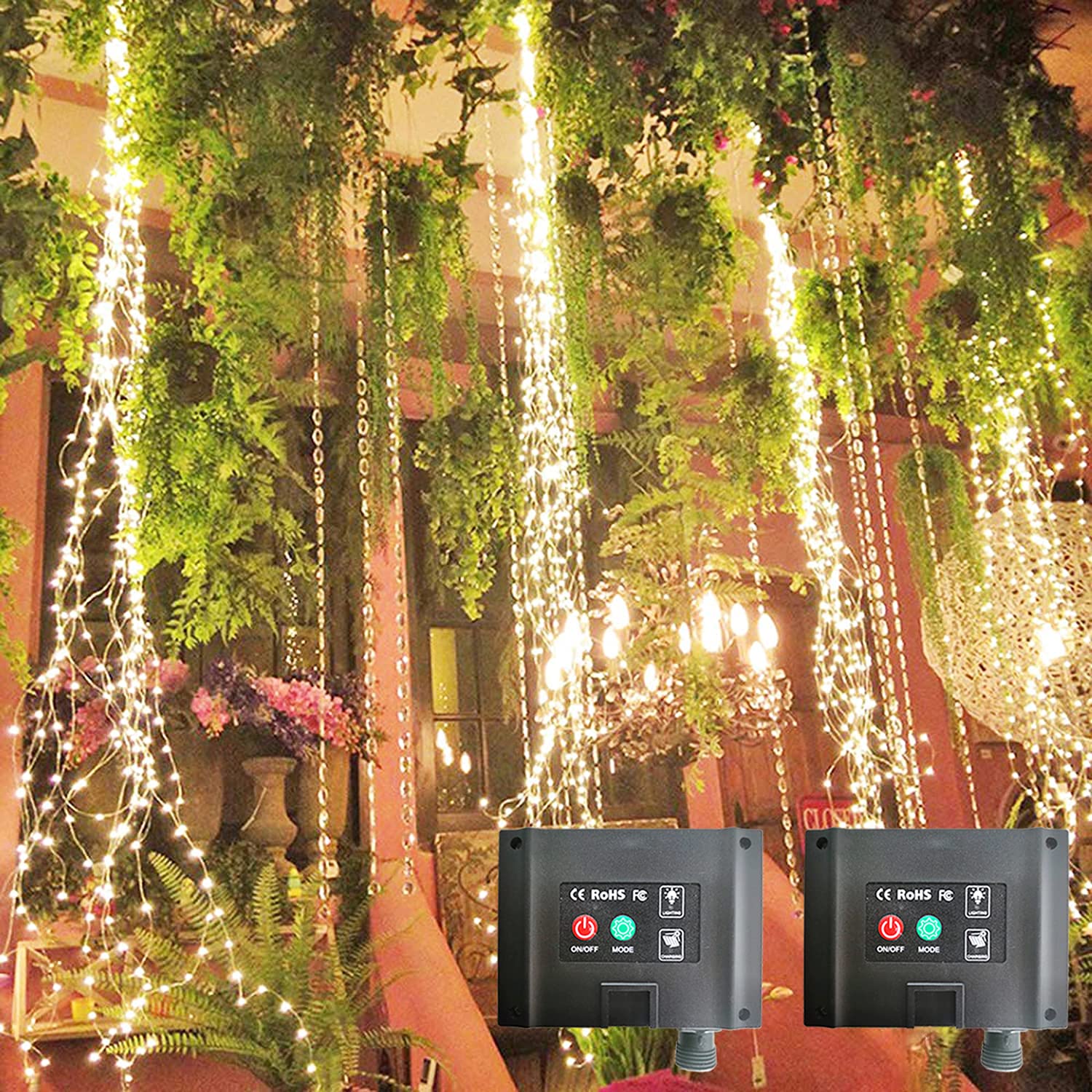 2 Pack 220 LED Solar Firefly String Lights - 8 Flashing Modes, Waterproof Copper Wire Fairy Lights for Indoor & Outdoor Decor (Warm White) | Perfect for Garden, Patio, Wedding, Party & Christmas Decoration