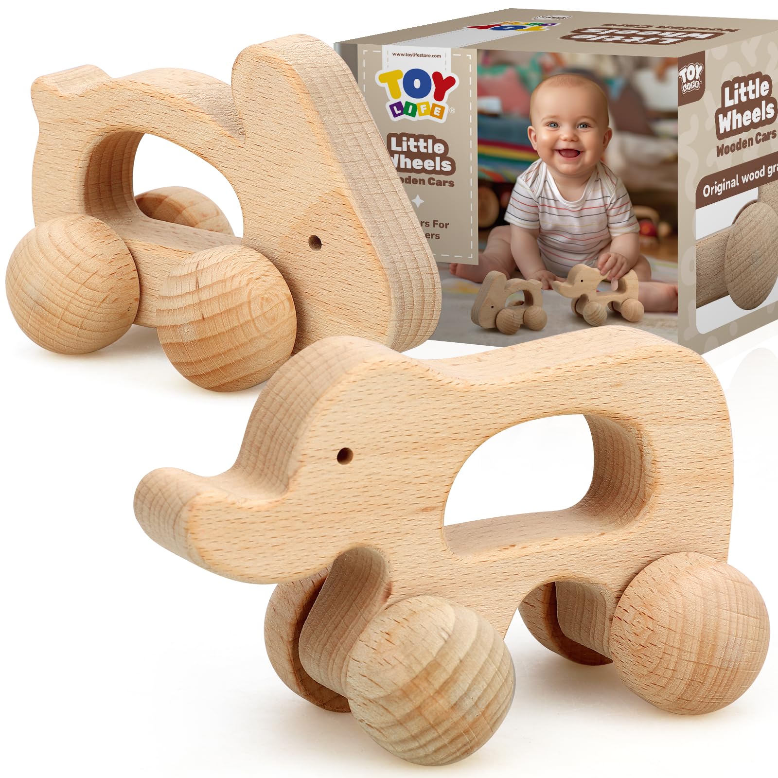 Montessori Wooden Toy Cars for Babies 0-12 Months - Elephant & Rabbit Animal Pull Toys - 1st Birthday Gift for Boys & Girls - Safe Baby Nursery Decor | Perfect for Early Learning, Playtime & Room Decoration